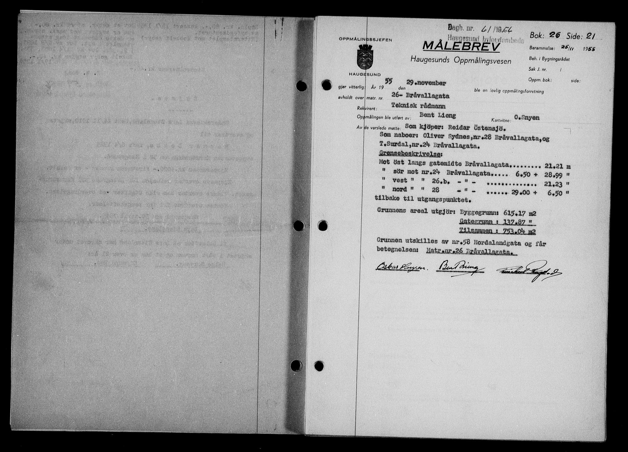 Haugesund tingrett, SAST/A-101415/01/II/IIC/L0067: Mortgage book no. A 8, 1954-1956, Diary no: : 61/1956