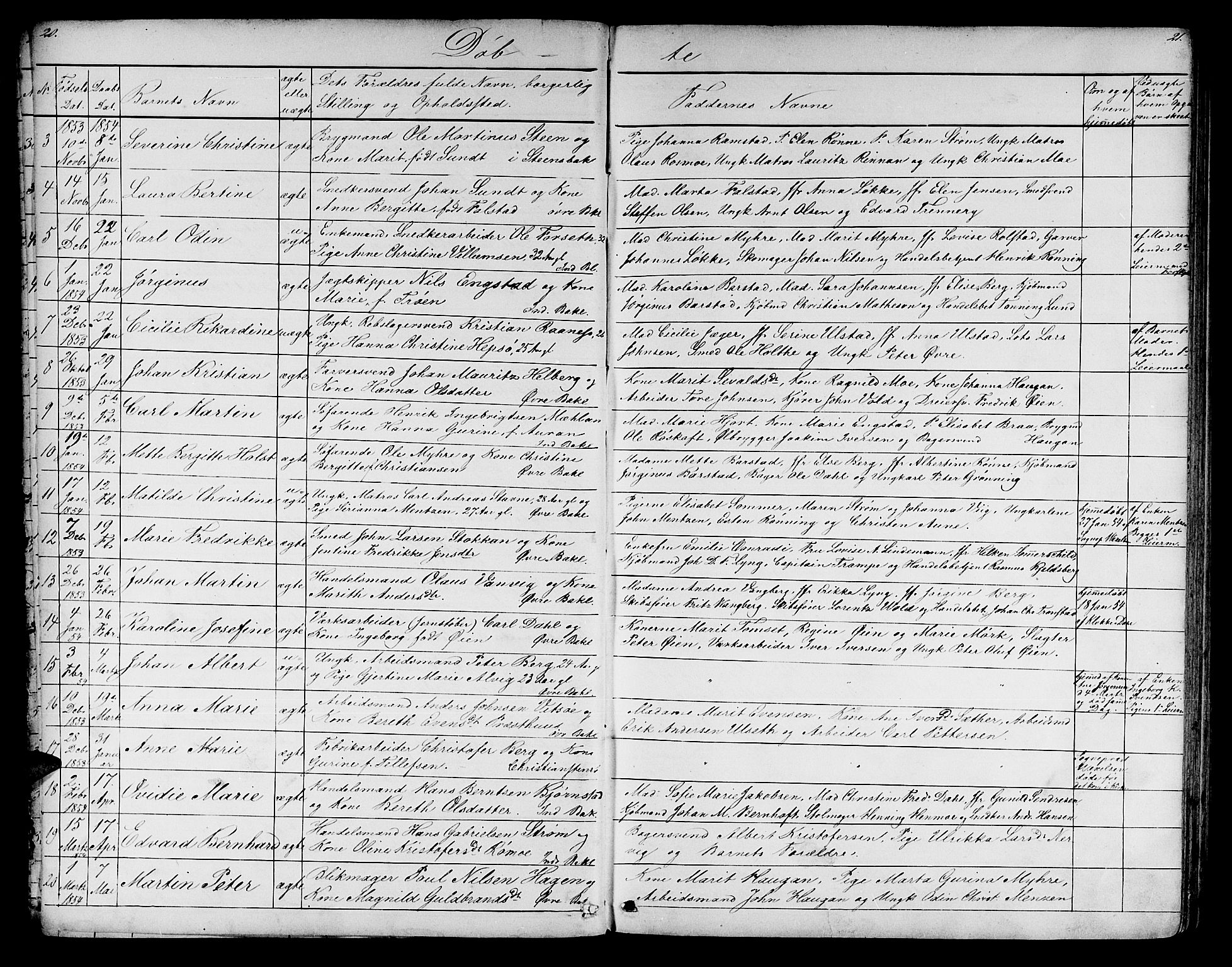 Ministerialprotokoller, klokkerbøker og fødselsregistre - Sør-Trøndelag, SAT/A-1456/604/L0219: Parish register (copy) no. 604C02, 1851-1869, p. 20-21