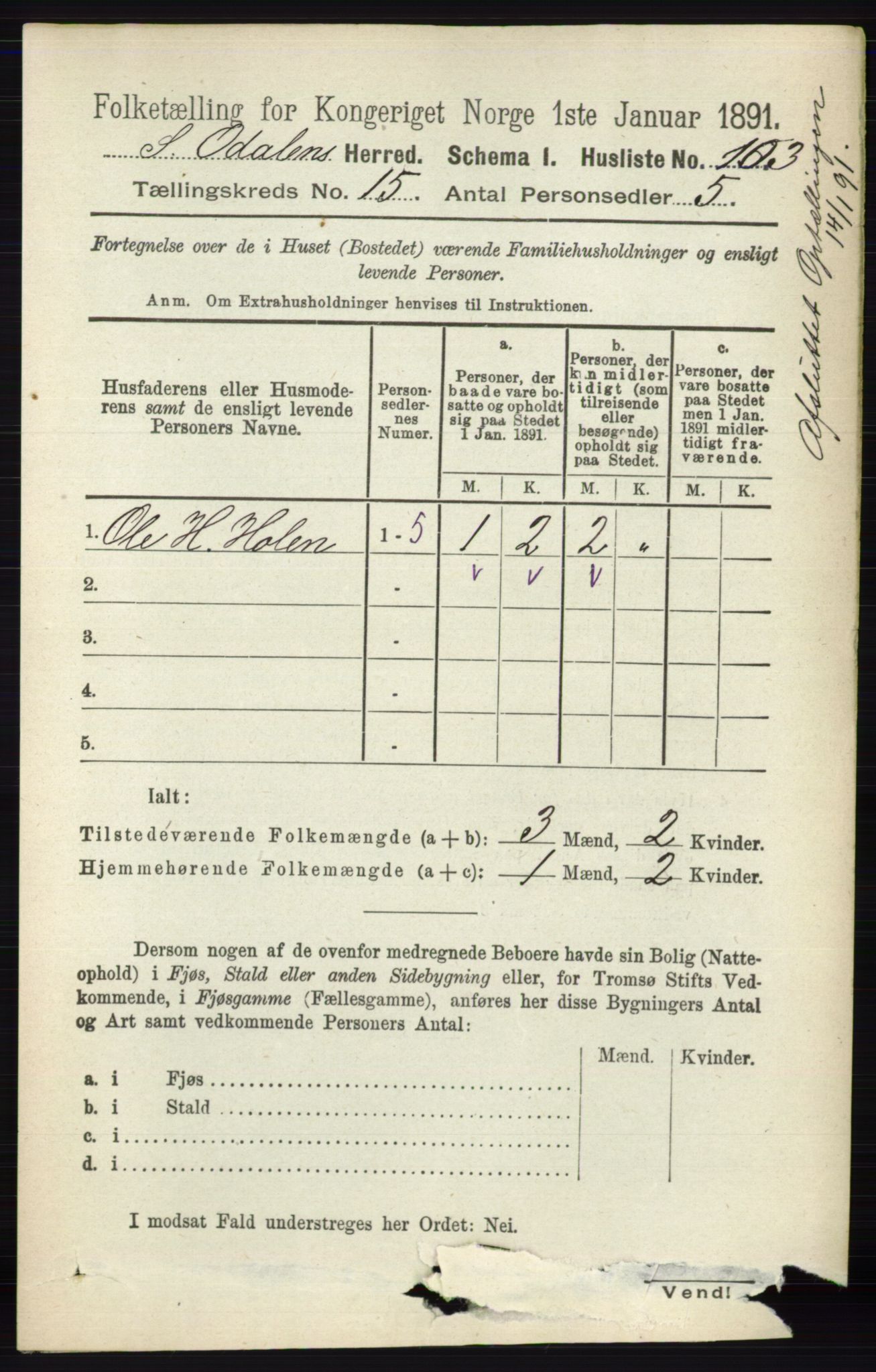 RA, 1891 census for 0419 Sør-Odal, 1891, p. 6570