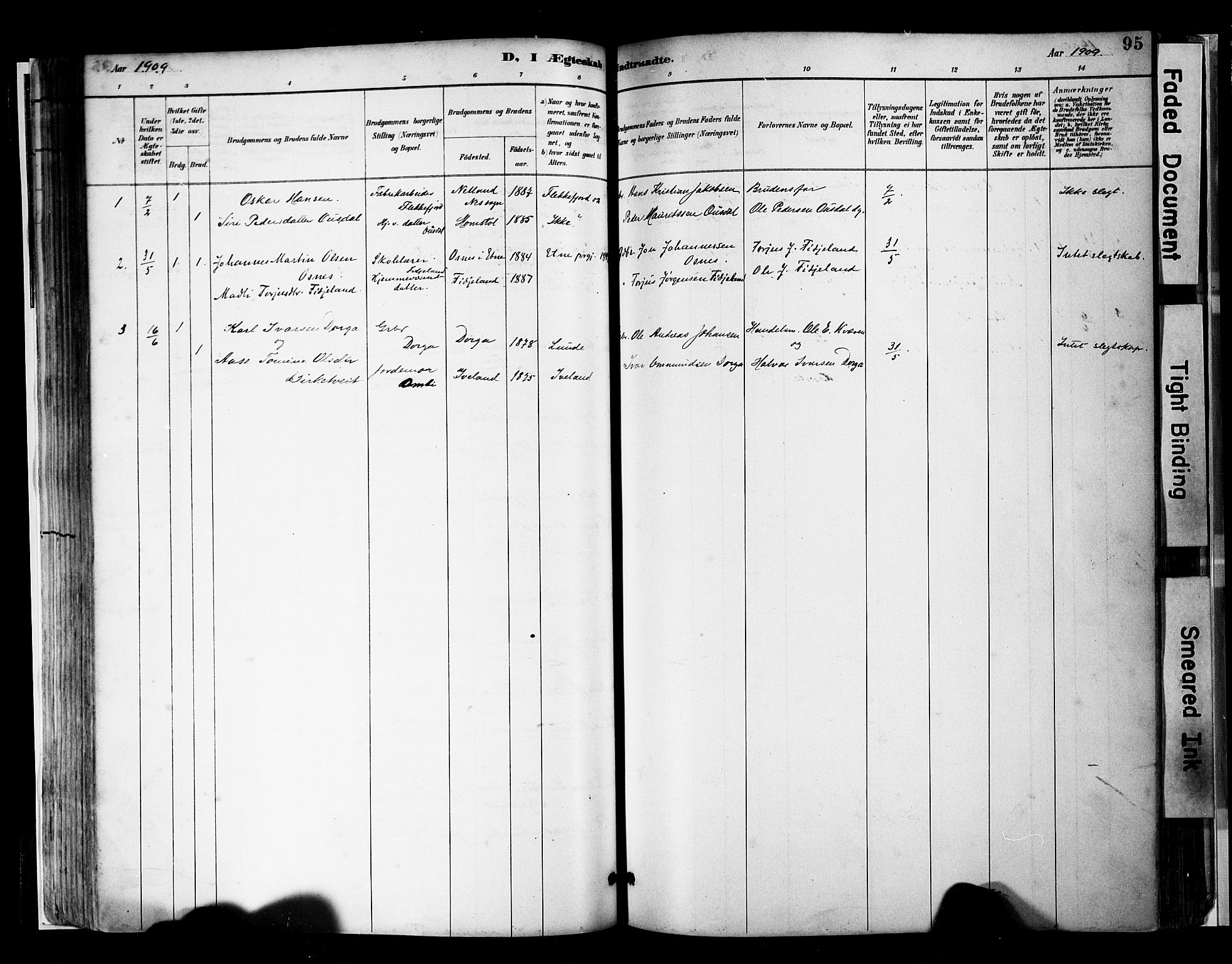 Sirdal sokneprestkontor, AV/SAK-1111-0036/F/Fa/Faa/L0001: Parish register (official) no. A 1, 1887-1910, p. 95