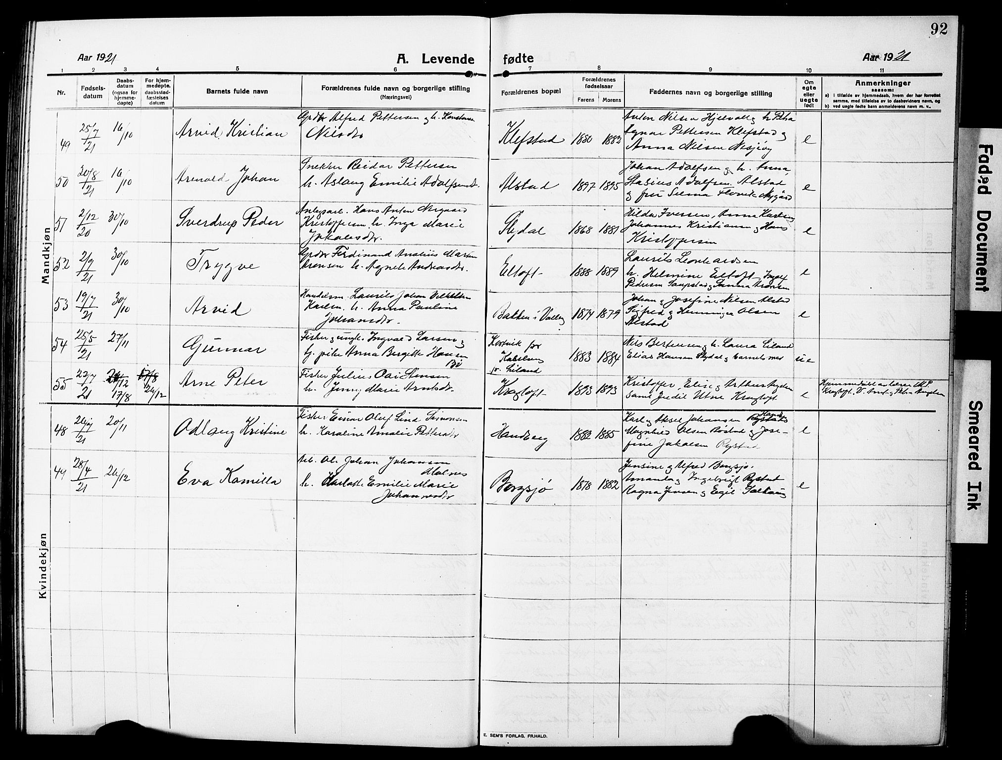 Ministerialprotokoller, klokkerbøker og fødselsregistre - Nordland, AV/SAT-A-1459/880/L1142: Parish register (copy) no. 880C04, 1913-1930, p. 92