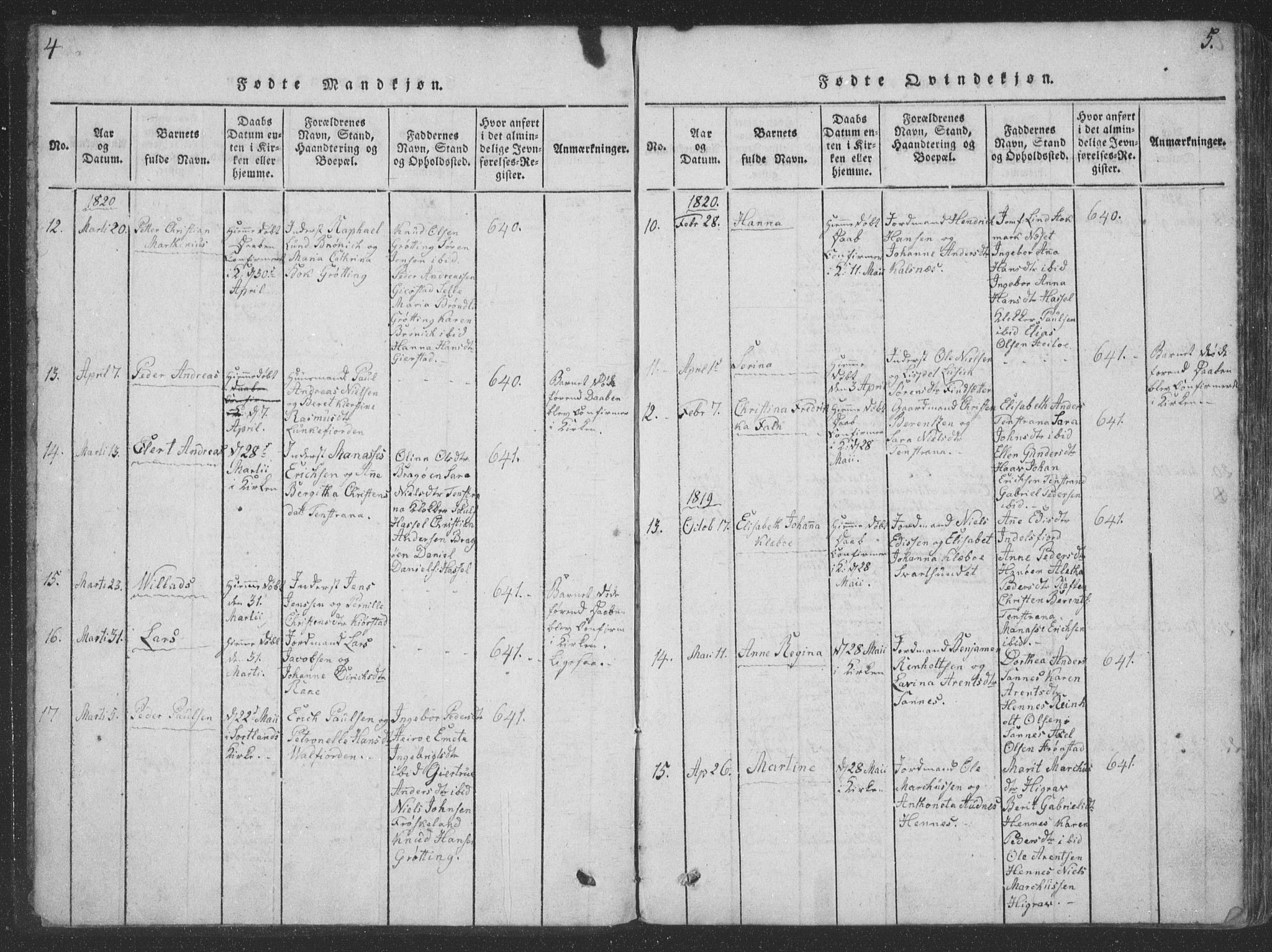 Ministerialprotokoller, klokkerbøker og fødselsregistre - Nordland, SAT/A-1459/888/L1262: Parish register (copy) no. 888C01, 1820-1836, p. 4-5