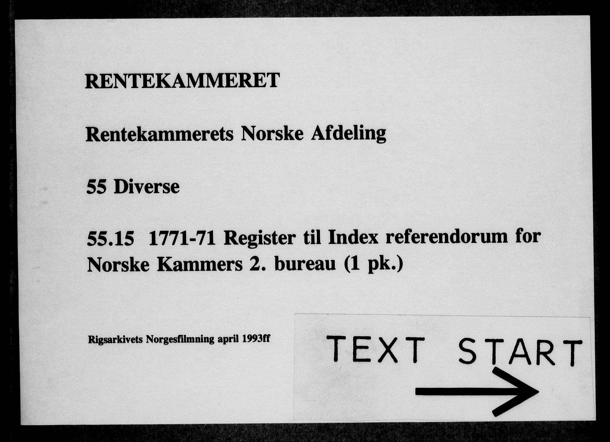 Rentekammeret, Kammerkanselliet, RA/EA-3111/G/Gi/Gia/L0012: Register til Index referendorum for Norske Kammers 2. byrå (merket RK 55.15), 1771-1773, p. 1