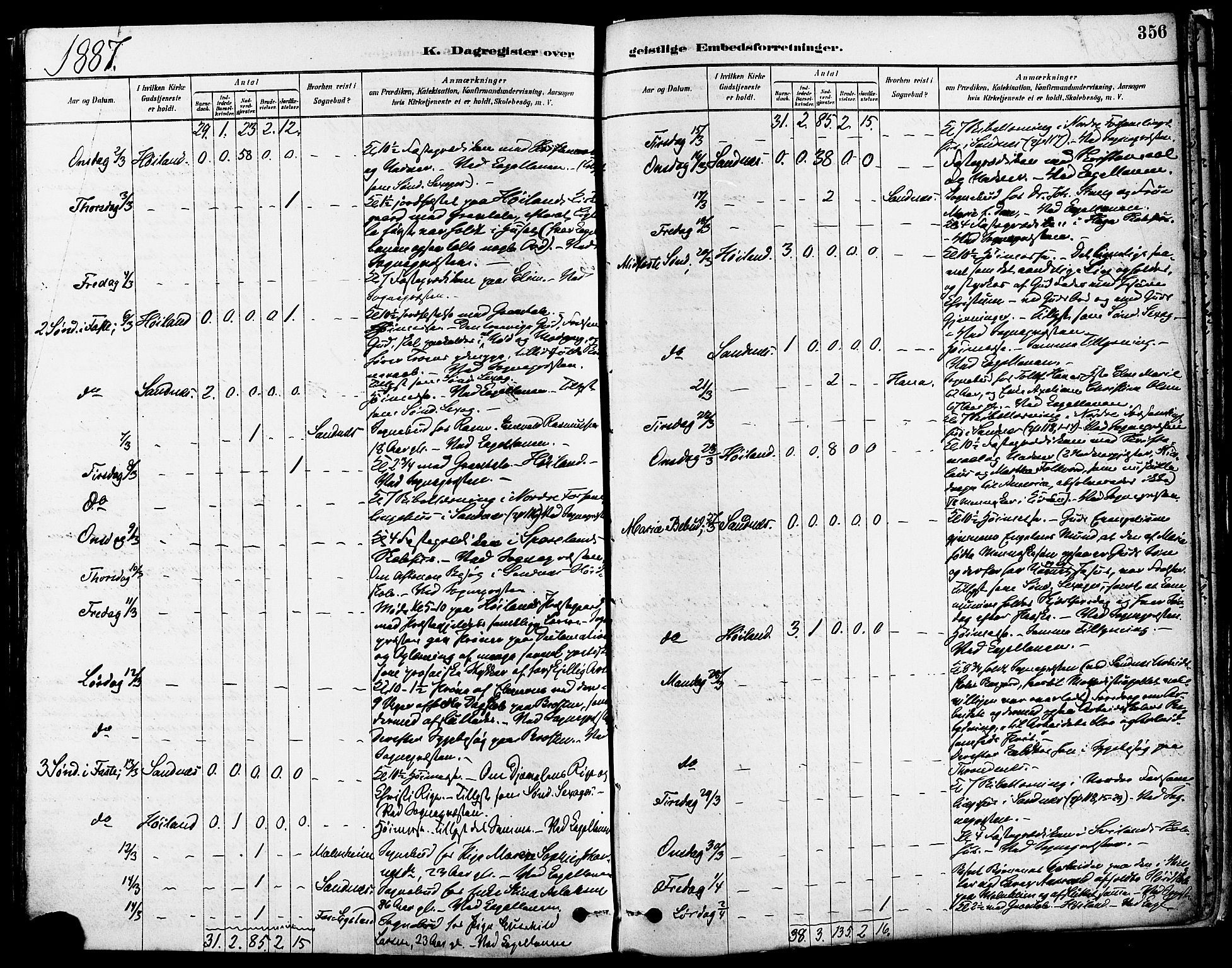 Høyland sokneprestkontor, AV/SAST-A-101799/001/30BA/L0011: Parish register (official) no. A 10, 1878-1888, p. 356