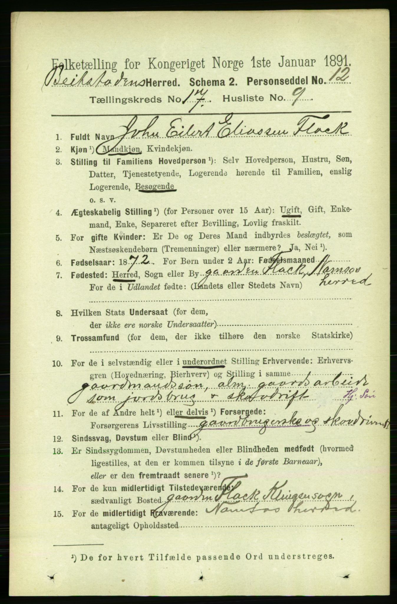 RA, 1891 census for 1727 Beitstad, 1891, p. 4437