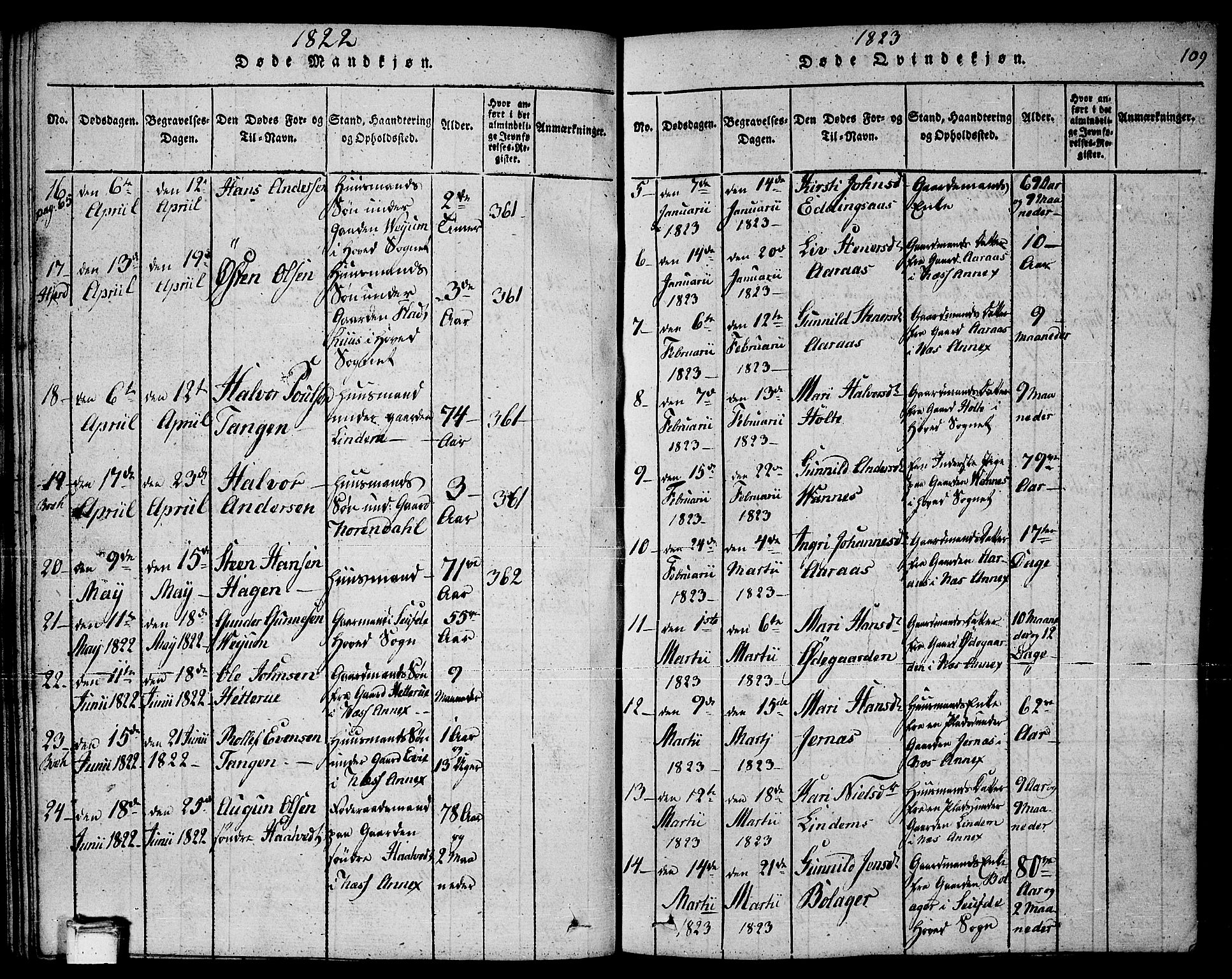 Sauherad kirkebøker, SAKO/A-298/F/Fa/L0005: Parish register (official) no. I 5, 1815-1829, p. 109