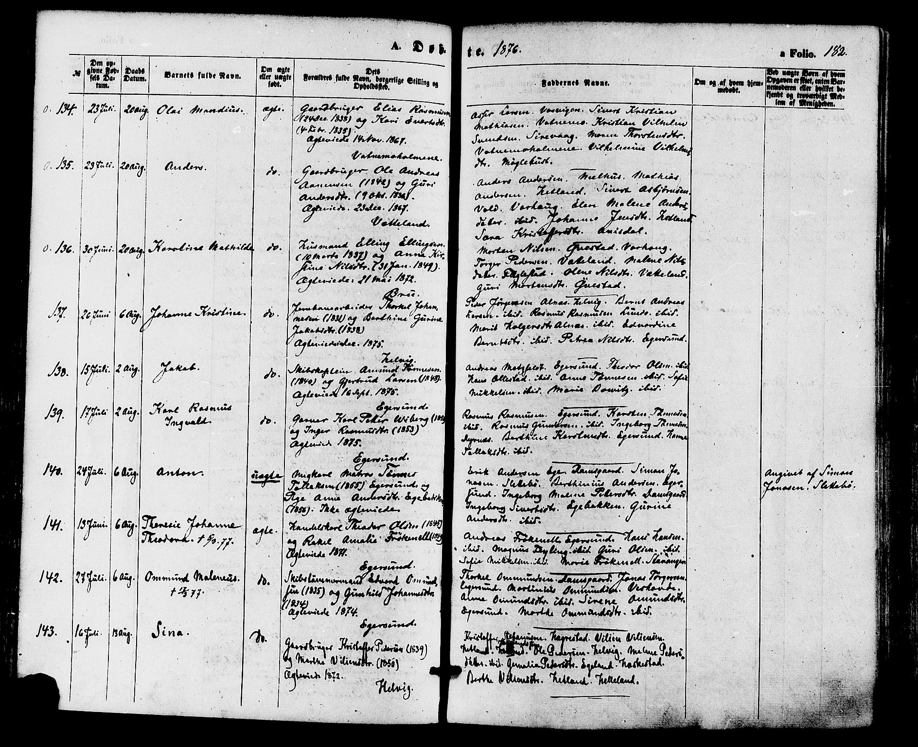 Eigersund sokneprestkontor, AV/SAST-A-101807/S08/L0014: Parish register (official) no. A 13, 1866-1878, p. 182