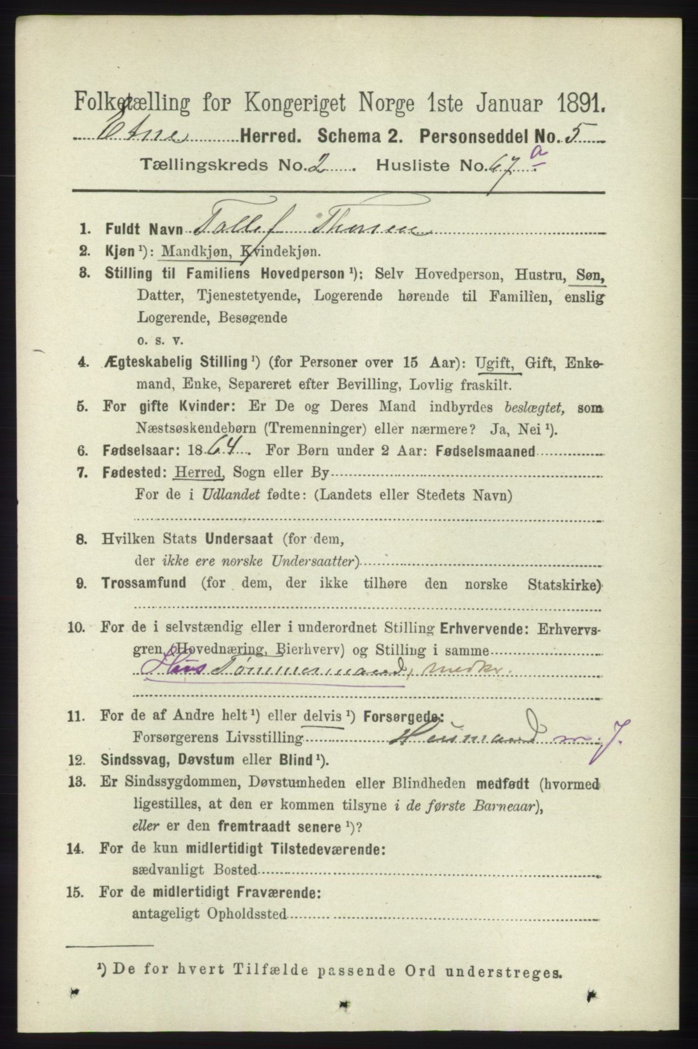 RA, 1891 census for 1211 Etne, 1891, p. 660