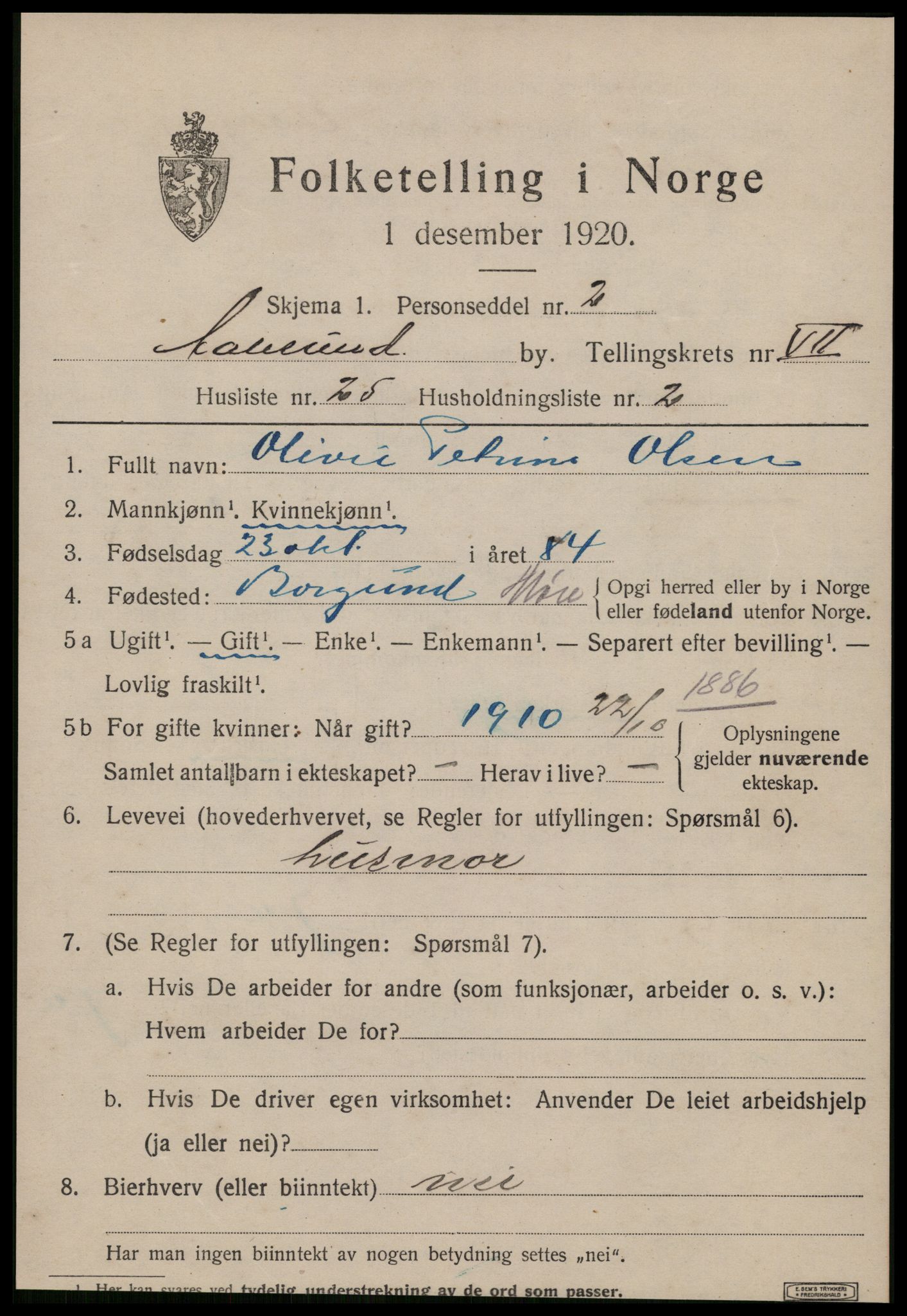 SAT, 1920 census for Ålesund, 1920, p. 20028