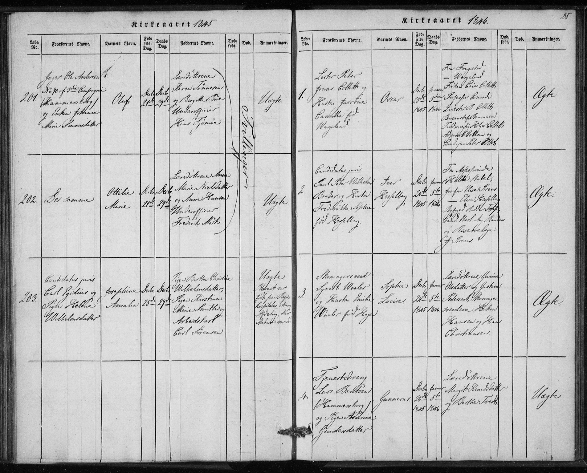 Rikshospitalet prestekontor Kirkebøker, AV/SAO-A-10309b/K/L0001/0002: Baptism register no. 1.2, 1842-1847, p. 85