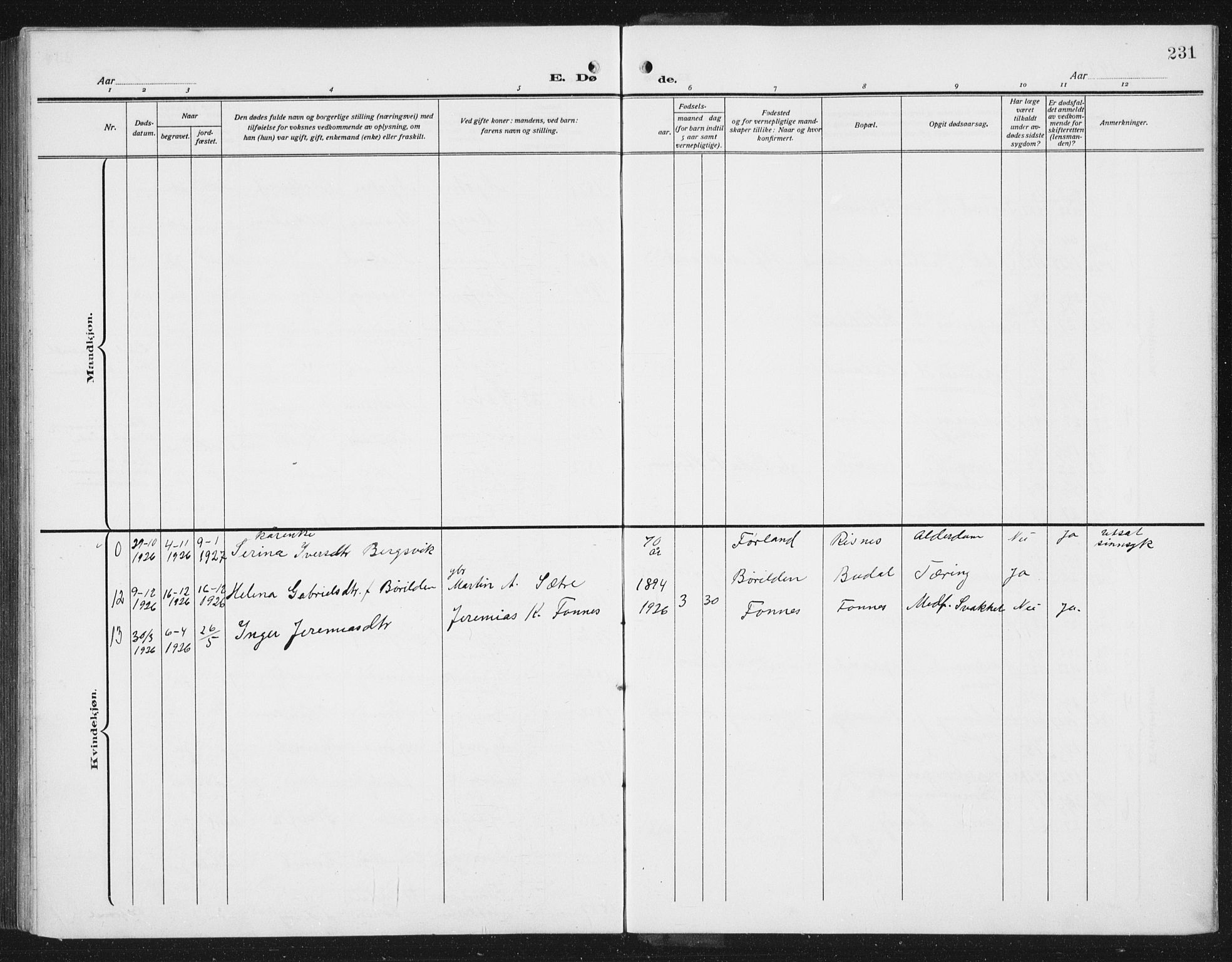 Lindås Sokneprestembete, SAB/A-76701/H/Hab: Parish register (copy) no. C 5, 1910-1927, p. 231
