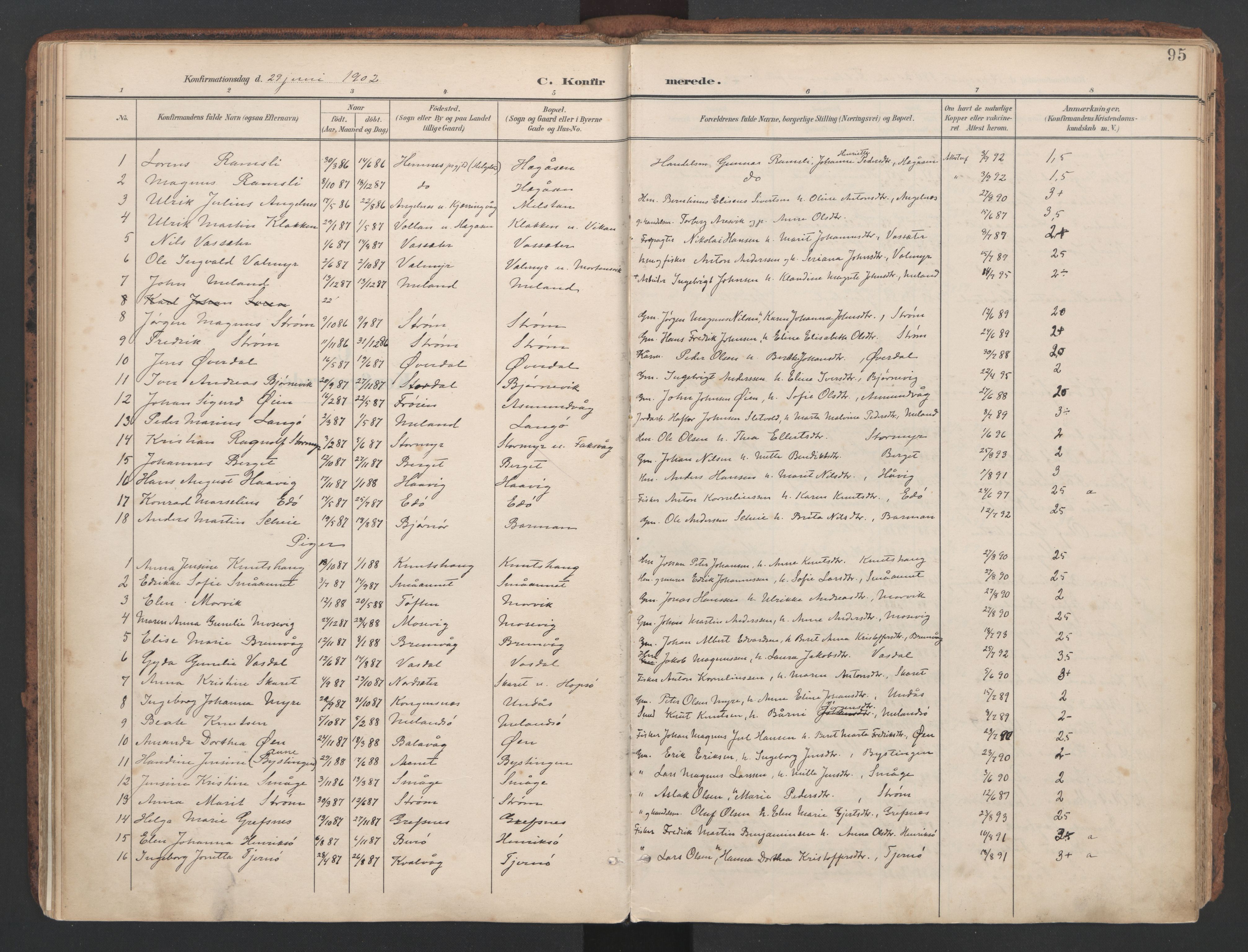 Ministerialprotokoller, klokkerbøker og fødselsregistre - Sør-Trøndelag, SAT/A-1456/634/L0537: Parish register (official) no. 634A13, 1896-1922, p. 95