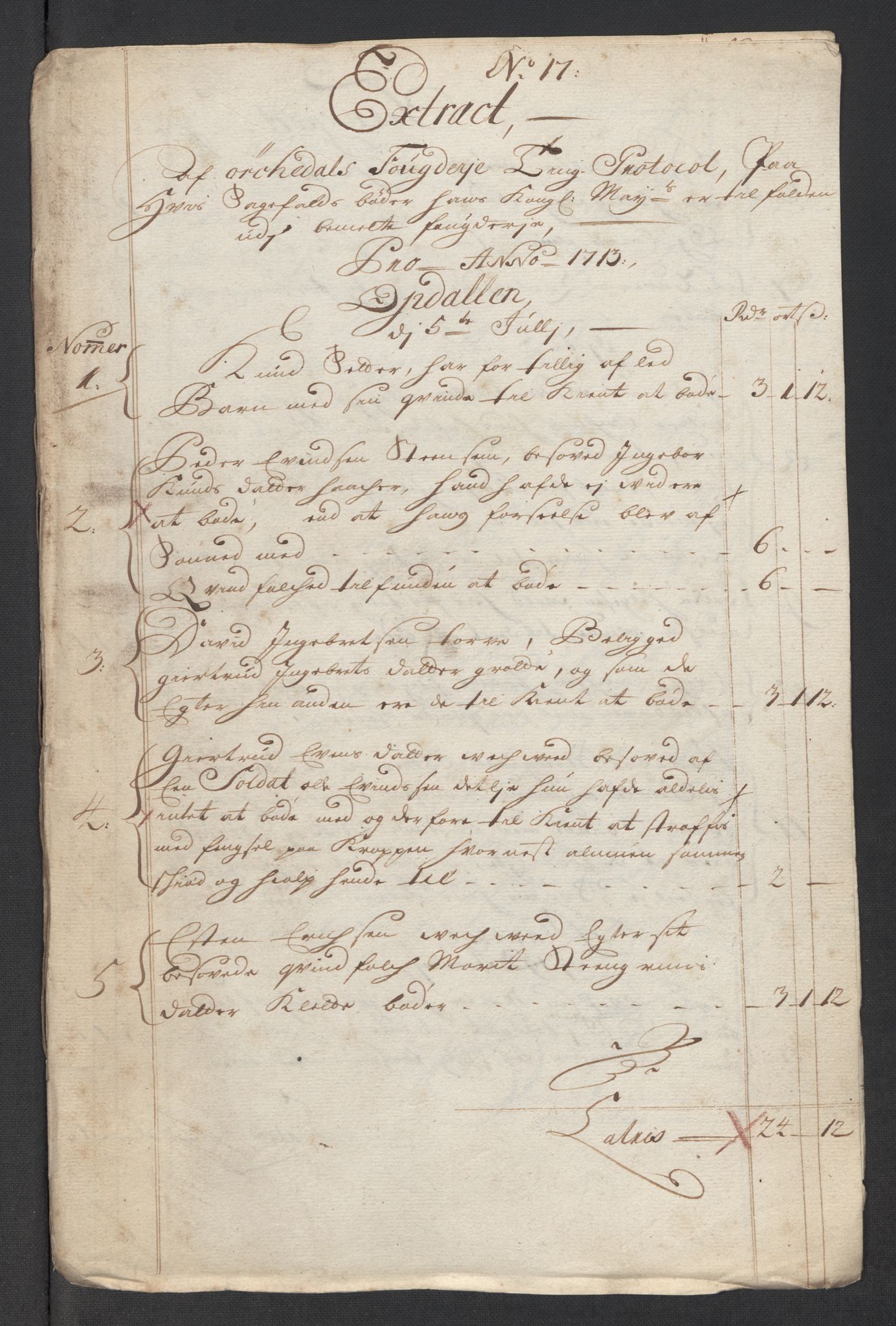 Rentekammeret inntil 1814, Reviderte regnskaper, Fogderegnskap, AV/RA-EA-4092/R60/L3964: Fogderegnskap Orkdal og Gauldal, 1713, p. 225