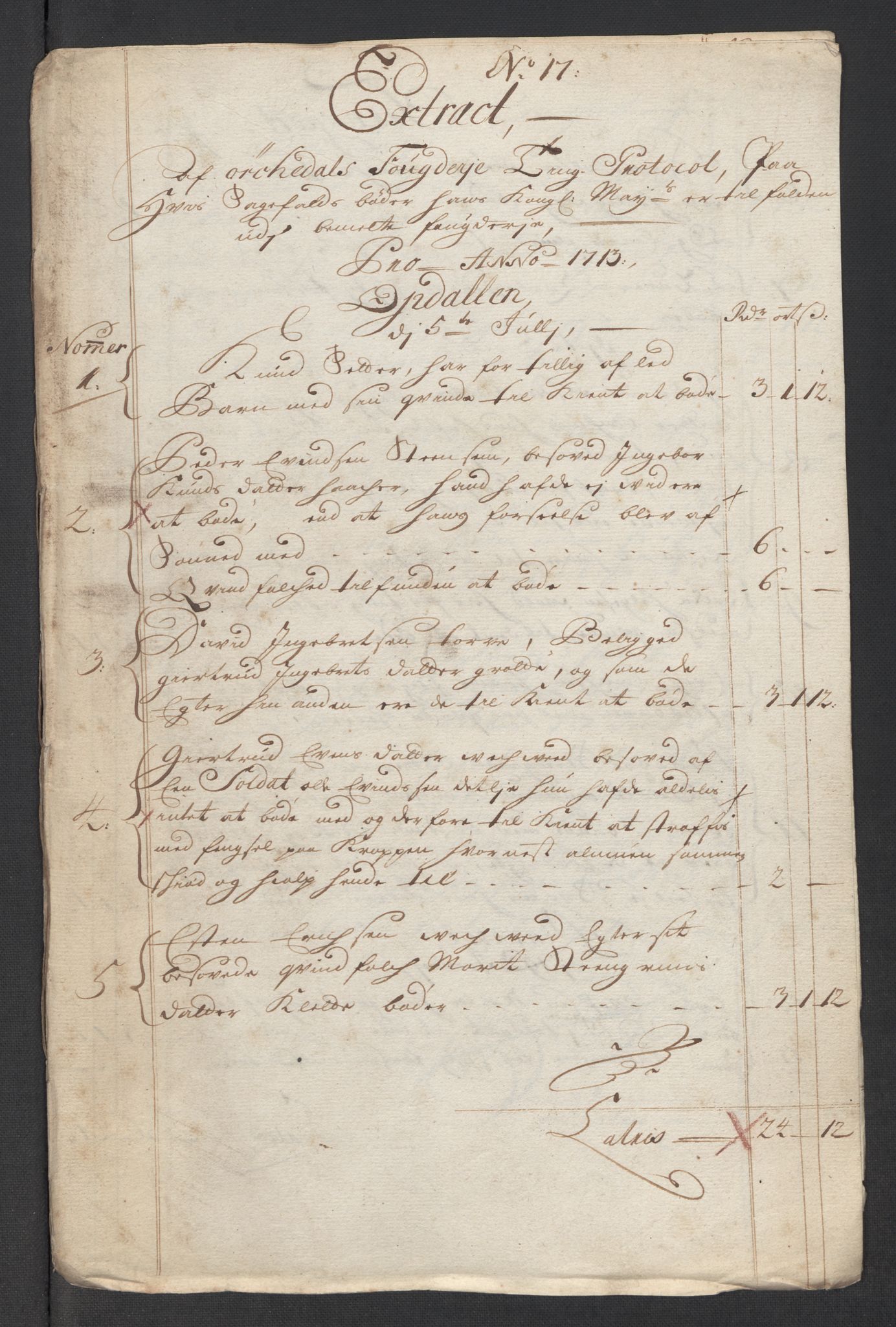 Rentekammeret inntil 1814, Reviderte regnskaper, Fogderegnskap, RA/EA-4092/R60/L3964: Fogderegnskap Orkdal og Gauldal, 1713, p. 225