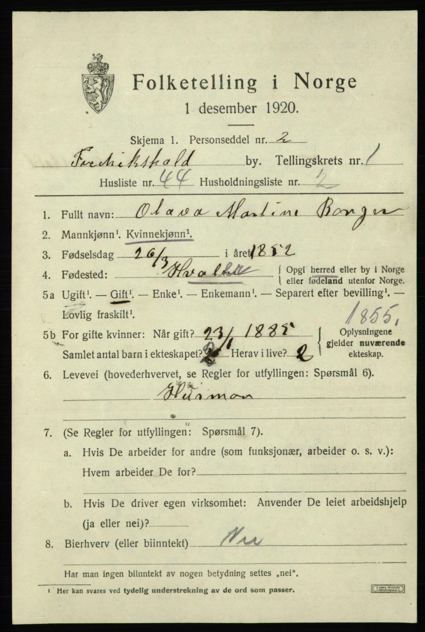 SAO, 1920 census for Fredrikshald, 1920, p. 8947