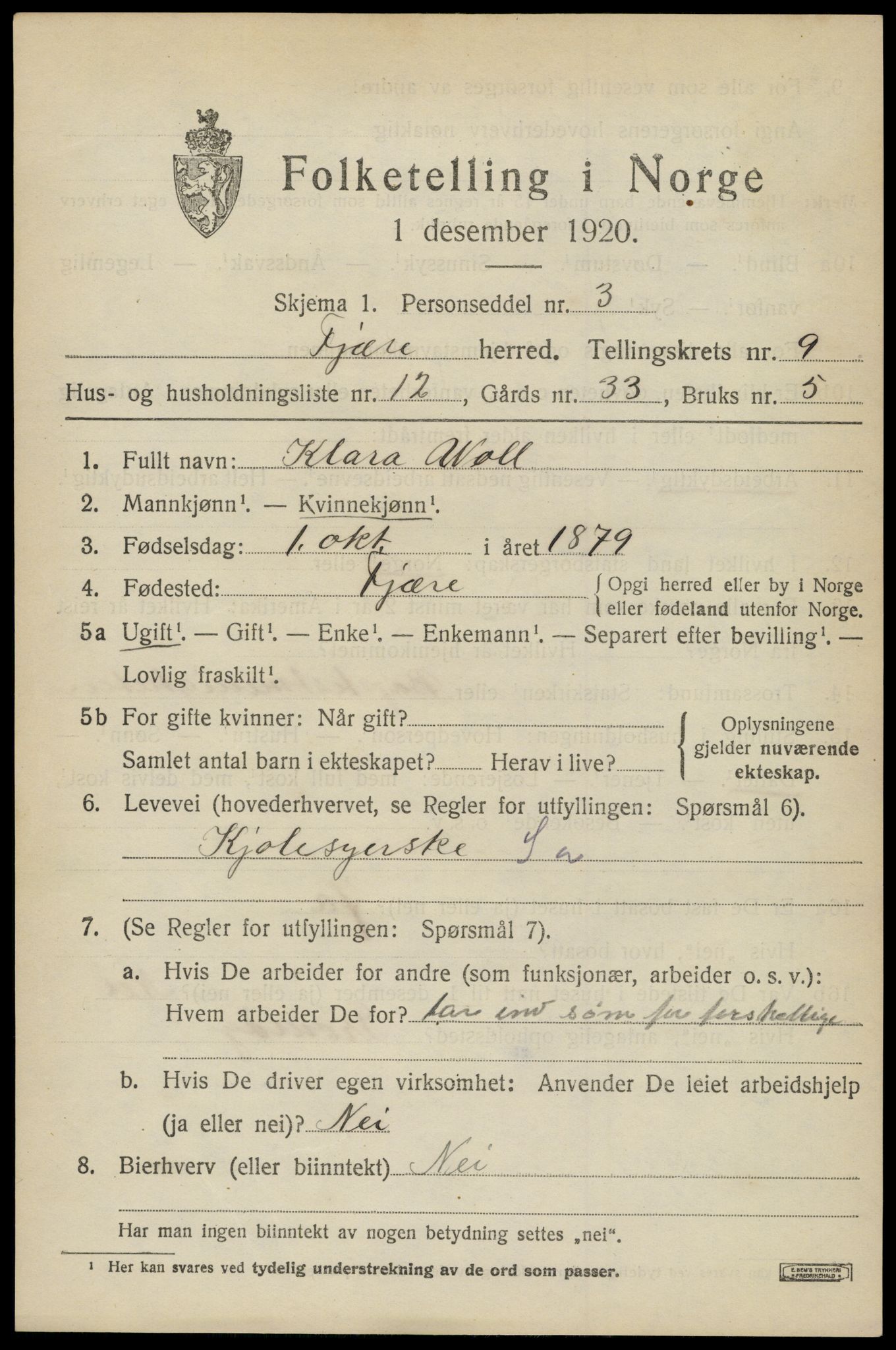 SAK, 1920 census for Fjære, 1920, p. 11269