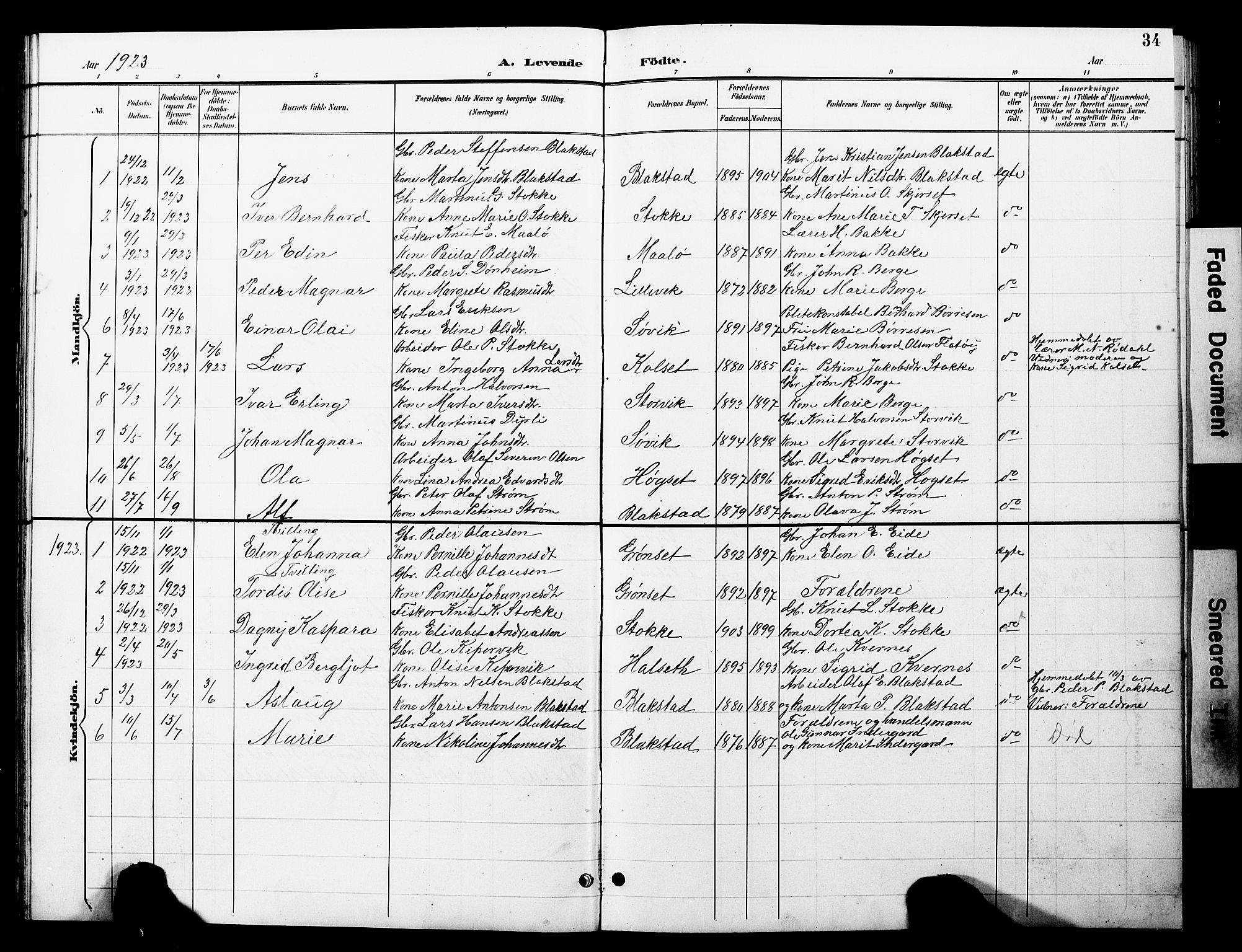 Ministerialprotokoller, klokkerbøker og fødselsregistre - Møre og Romsdal, AV/SAT-A-1454/585/L0973: Parish register (copy) no. 585C01, 1893-1930, p. 34