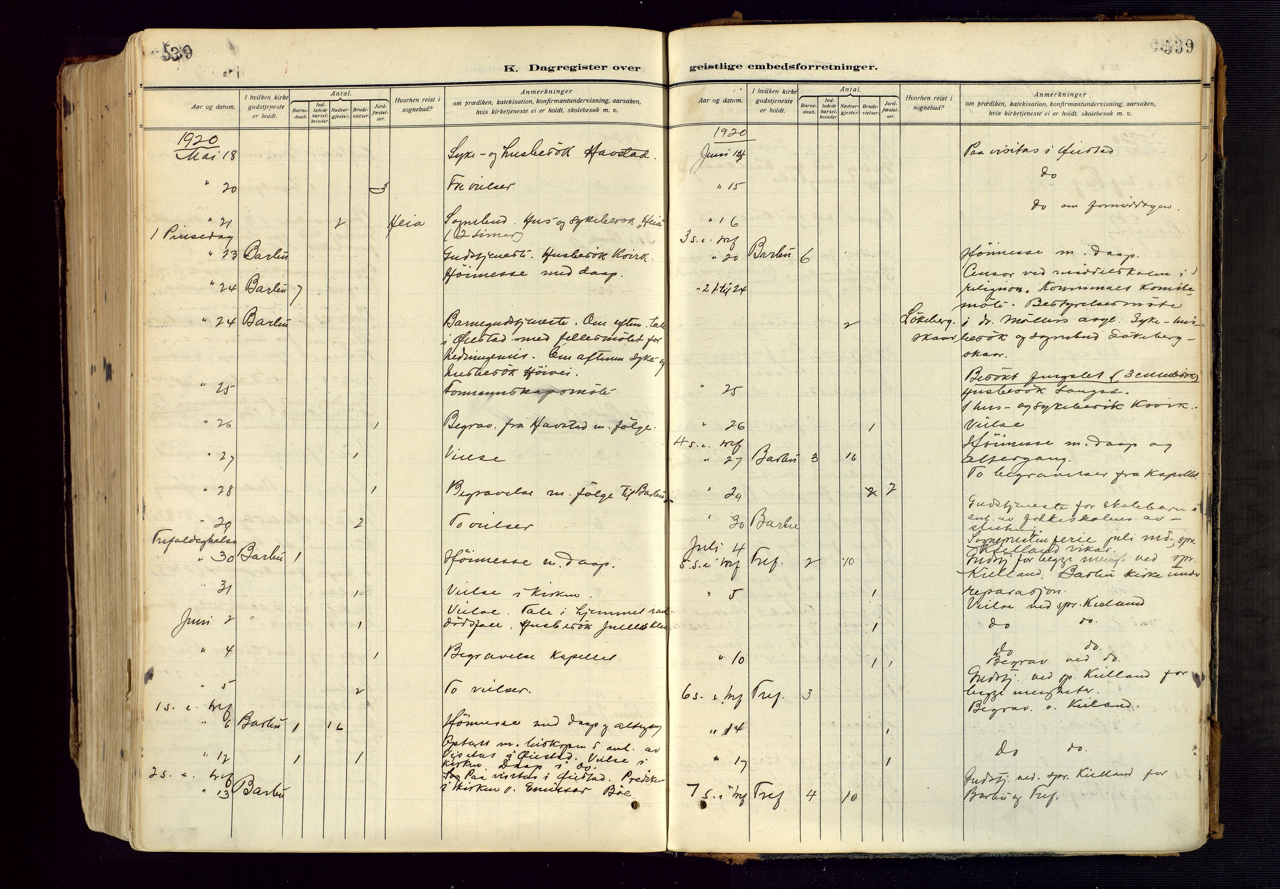 Barbu sokneprestkontor, AV/SAK-1111-0003/F/Fa/L0006: Parish register (official) no. A 6, 1910-1929, p. 539