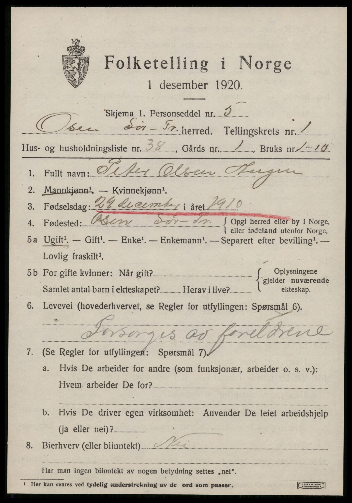 SAT, 1920 census for Osen, 1920, p. 1155