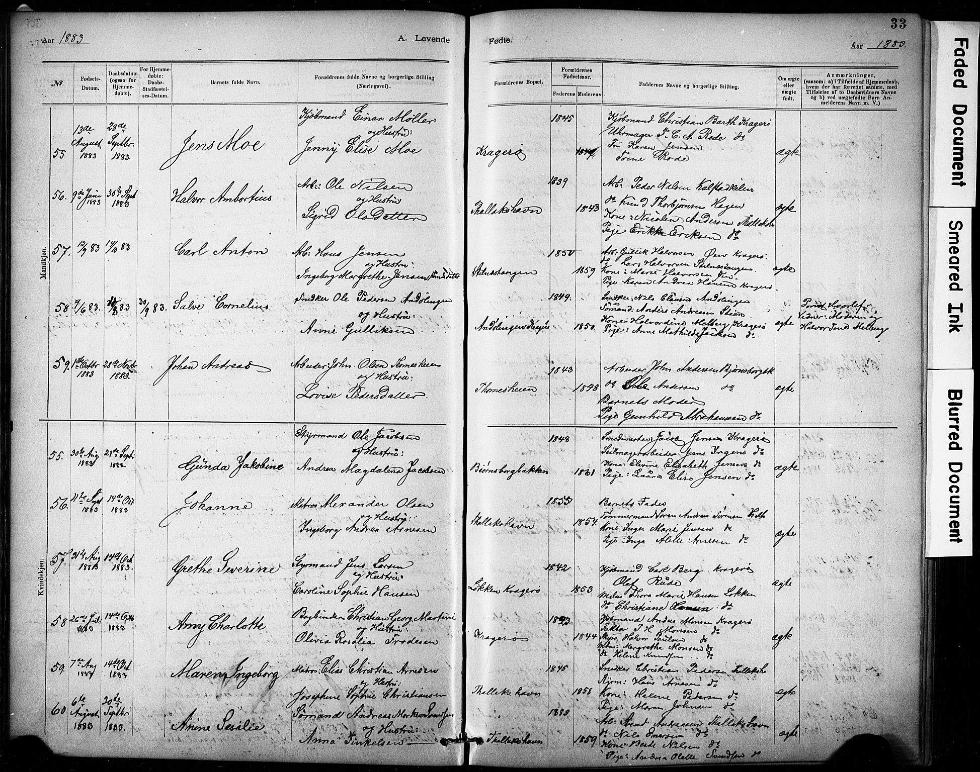 Kragerø kirkebøker, AV/SAKO-A-278/G/Ga/L0007: Parish register (copy) no. 7, 1881-1927, p. 33
