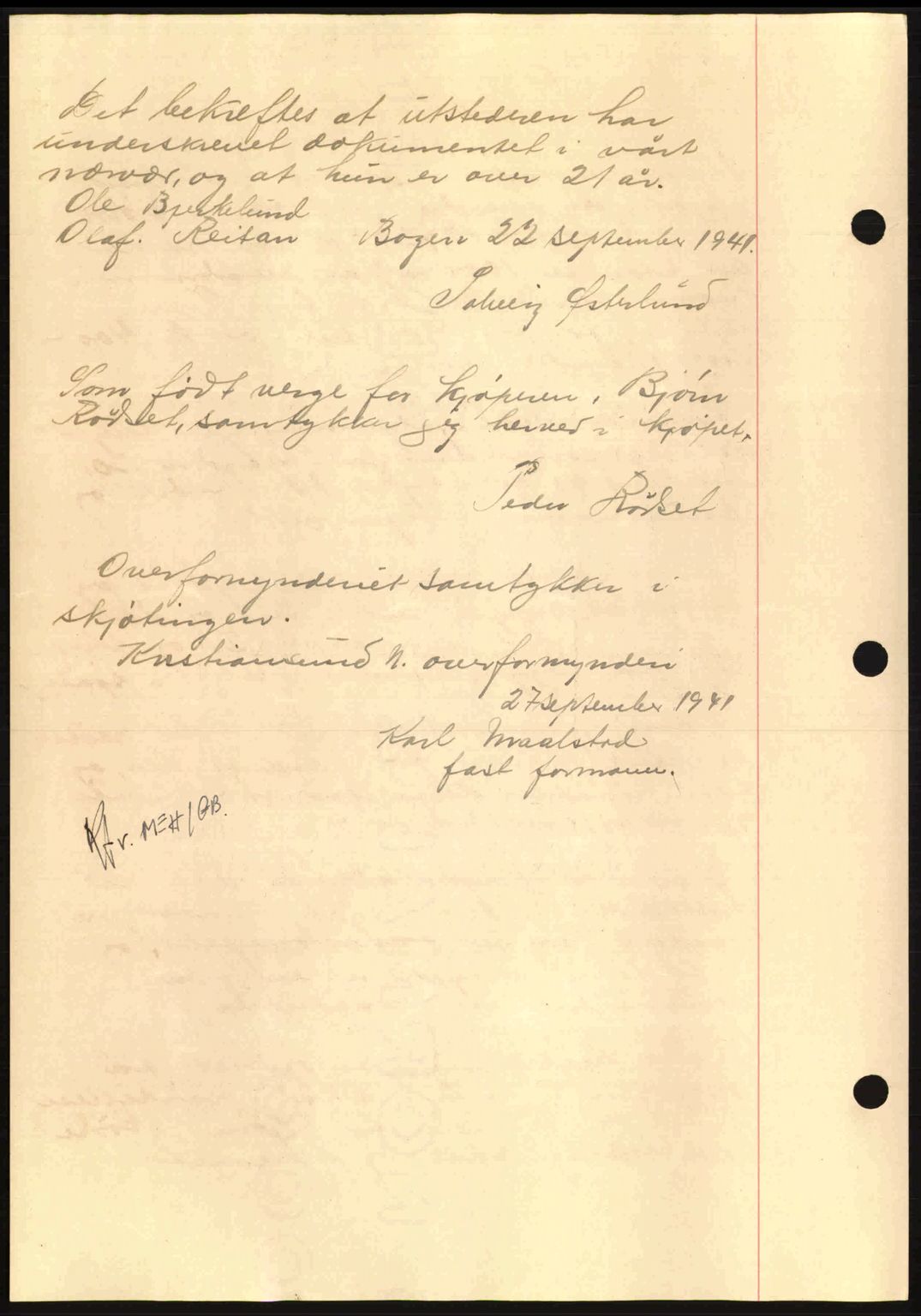 Nordmøre sorenskriveri, AV/SAT-A-4132/1/2/2Ca: Mortgage book no. A91, 1941-1942, Diary no: : 1792/1941