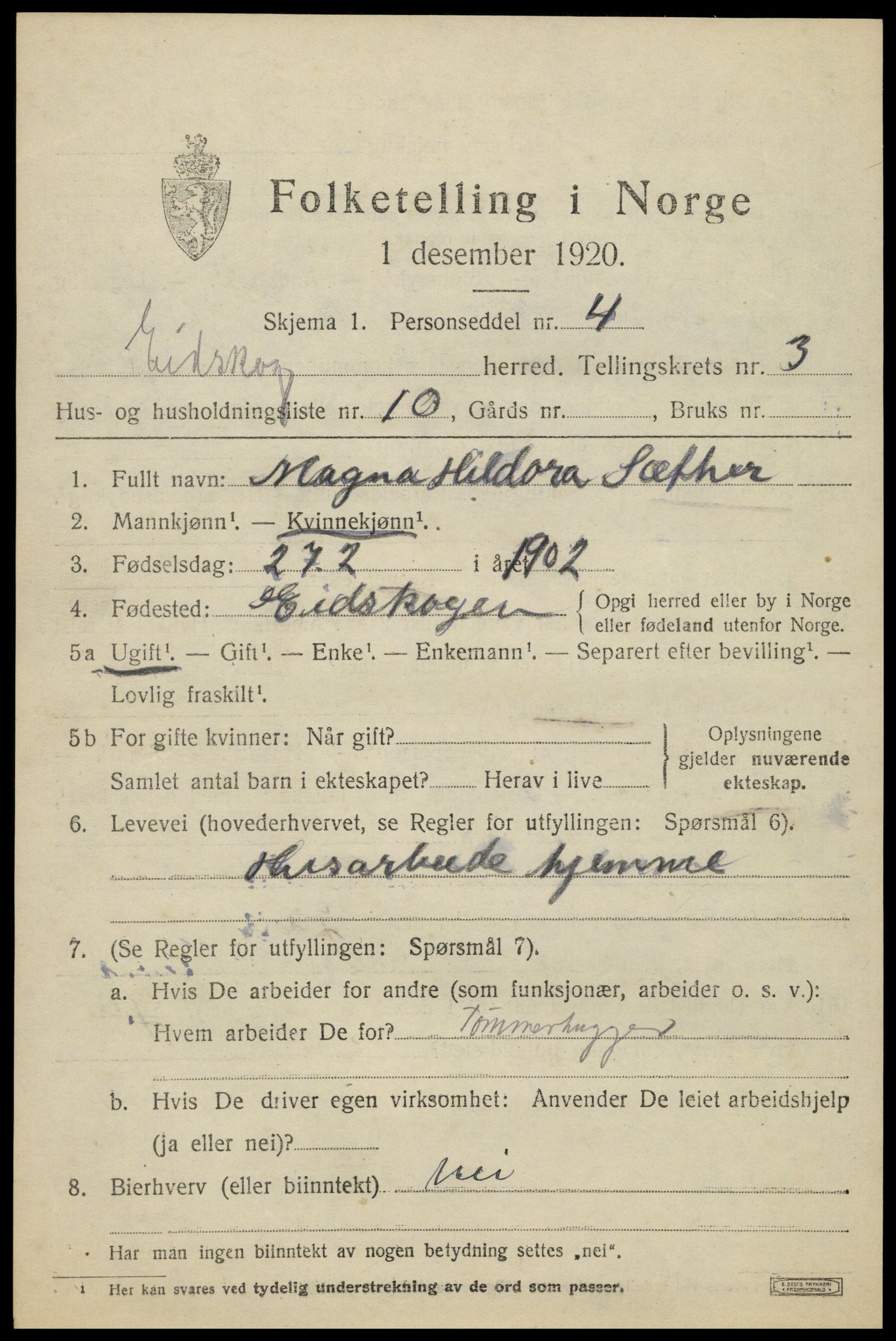 SAH, 1920 census for Eidskog, 1920, p. 4117