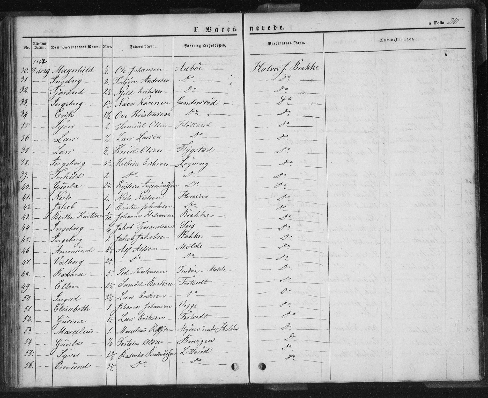 Sand sokneprestkontor, AV/SAST-A-101848/01/III/L0002: Parish register (official) no. A 2, 1838-1859, p. 210