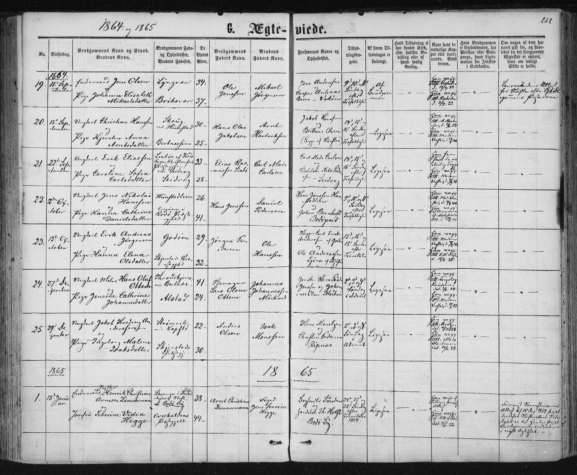 Ministerialprotokoller, klokkerbøker og fødselsregistre - Nordland, SAT/A-1459/801/L0008: Parish register (official) no. 801A08, 1864-1875, p. 242