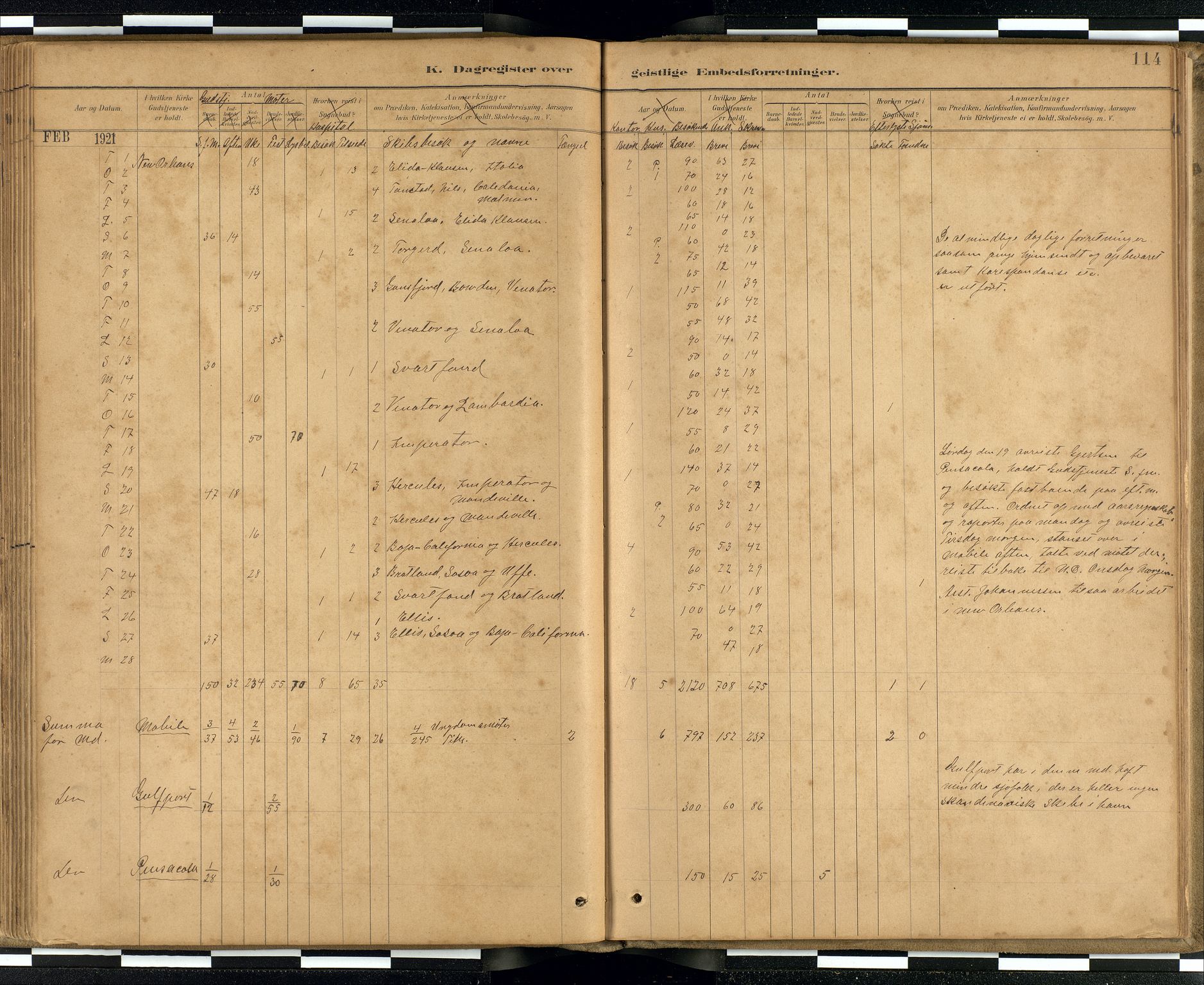 Den norske sjømannsmisjon i utlandet / Quebec (Canada) samt Pensacola--Savannah-Mobile-New Orleans-Gulfport (Gulfhamnene i USA), SAB/SAB/PA-0114/H/Ha/L0001: Parish register (official) no. A 1, 1887-1924, p. 113b-114a