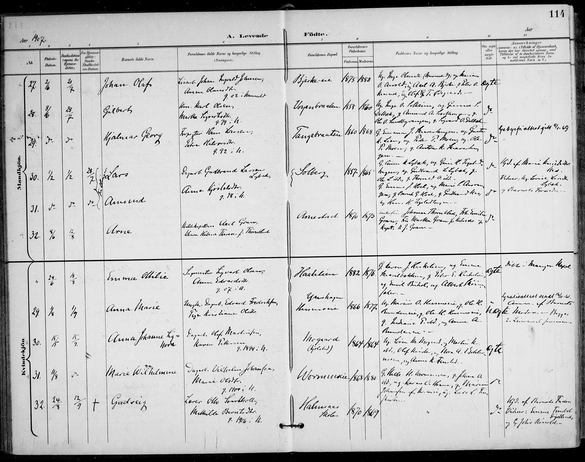 Nes prestekontor Kirkebøker, AV/SAO-A-10410/F/Fa/L0011: Parish register (official) no. I 11, 1899-1918, p. 114