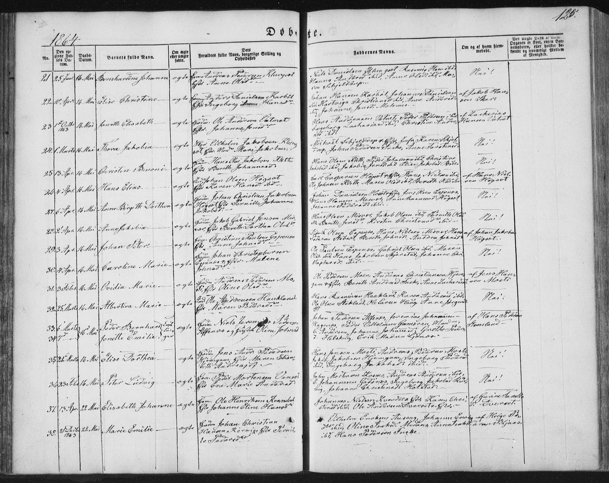 Ministerialprotokoller, klokkerbøker og fødselsregistre - Nordland, SAT/A-1459/852/L0738: Parish register (official) no. 852A08, 1849-1865, p. 125
