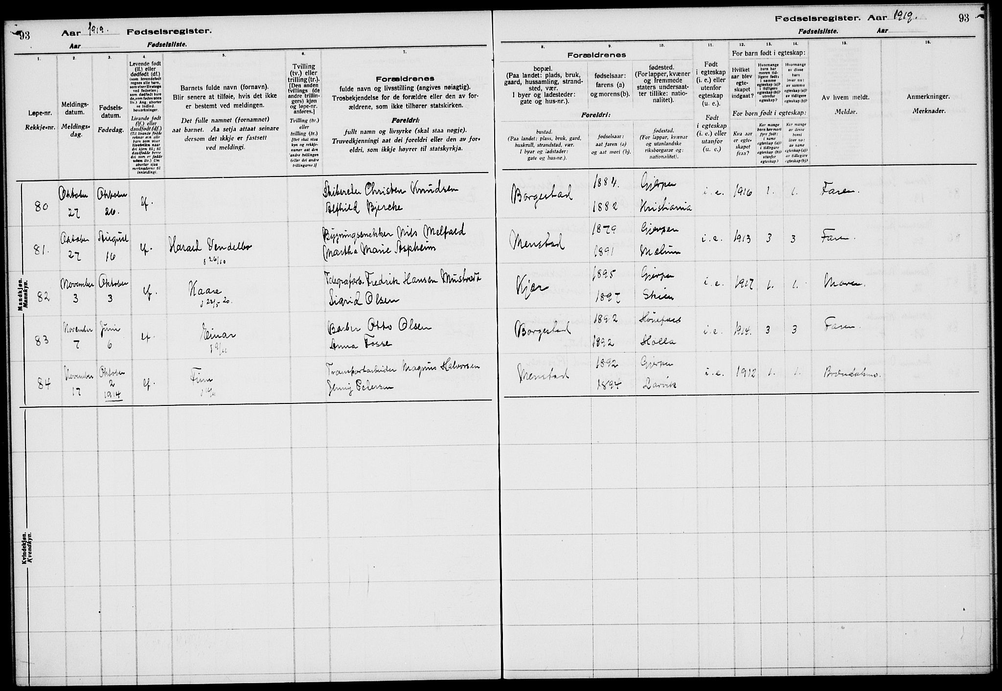 Gjerpen kirkebøker, AV/SAKO-A-265/J/Ja/L0001: Birth register no. I 1, 1916-1926, p. 93