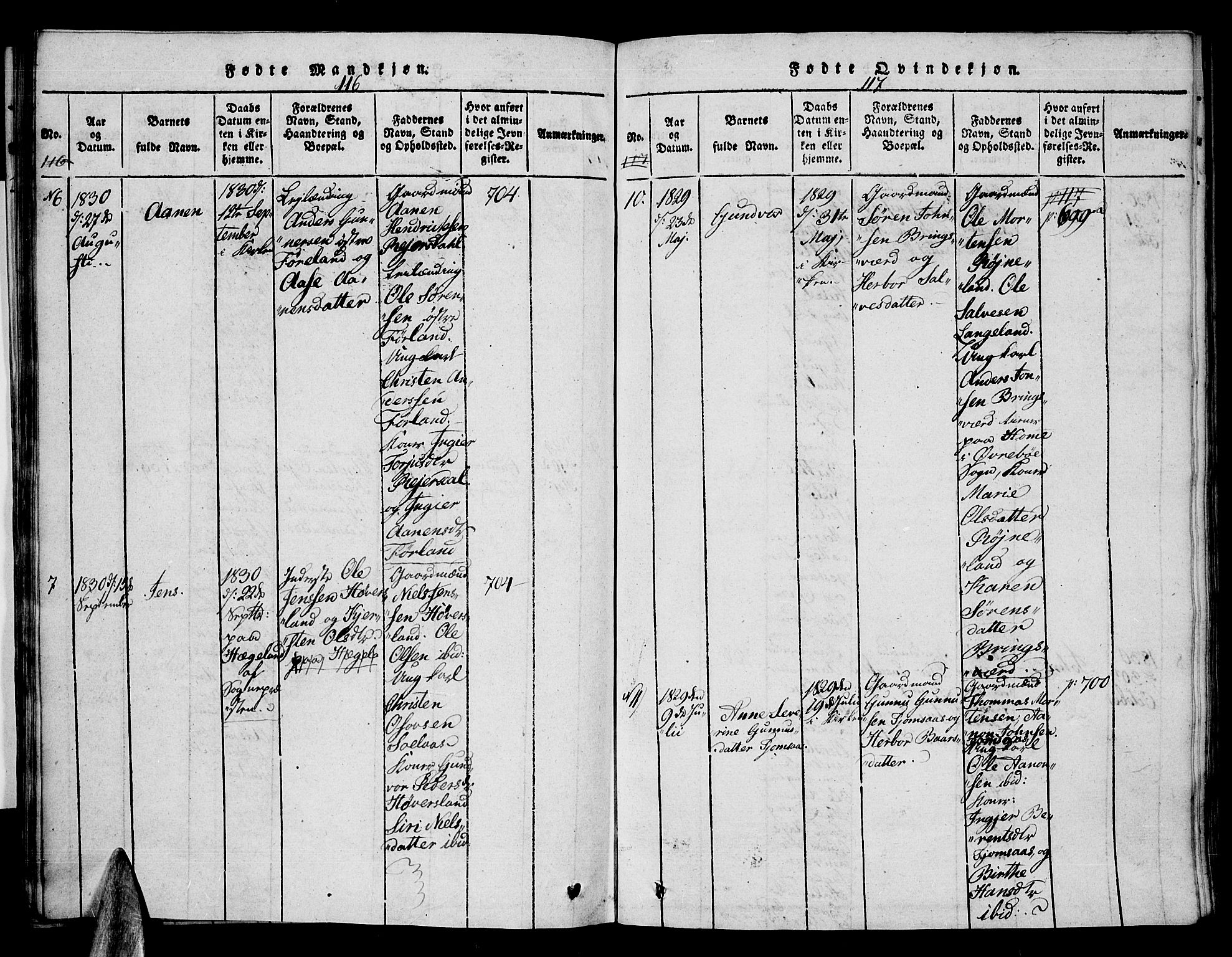 Vennesla sokneprestkontor, AV/SAK-1111-0045/Fa/Faa/L0003: Parish register (official) no. A 3, 1820-1834, p. 116-117