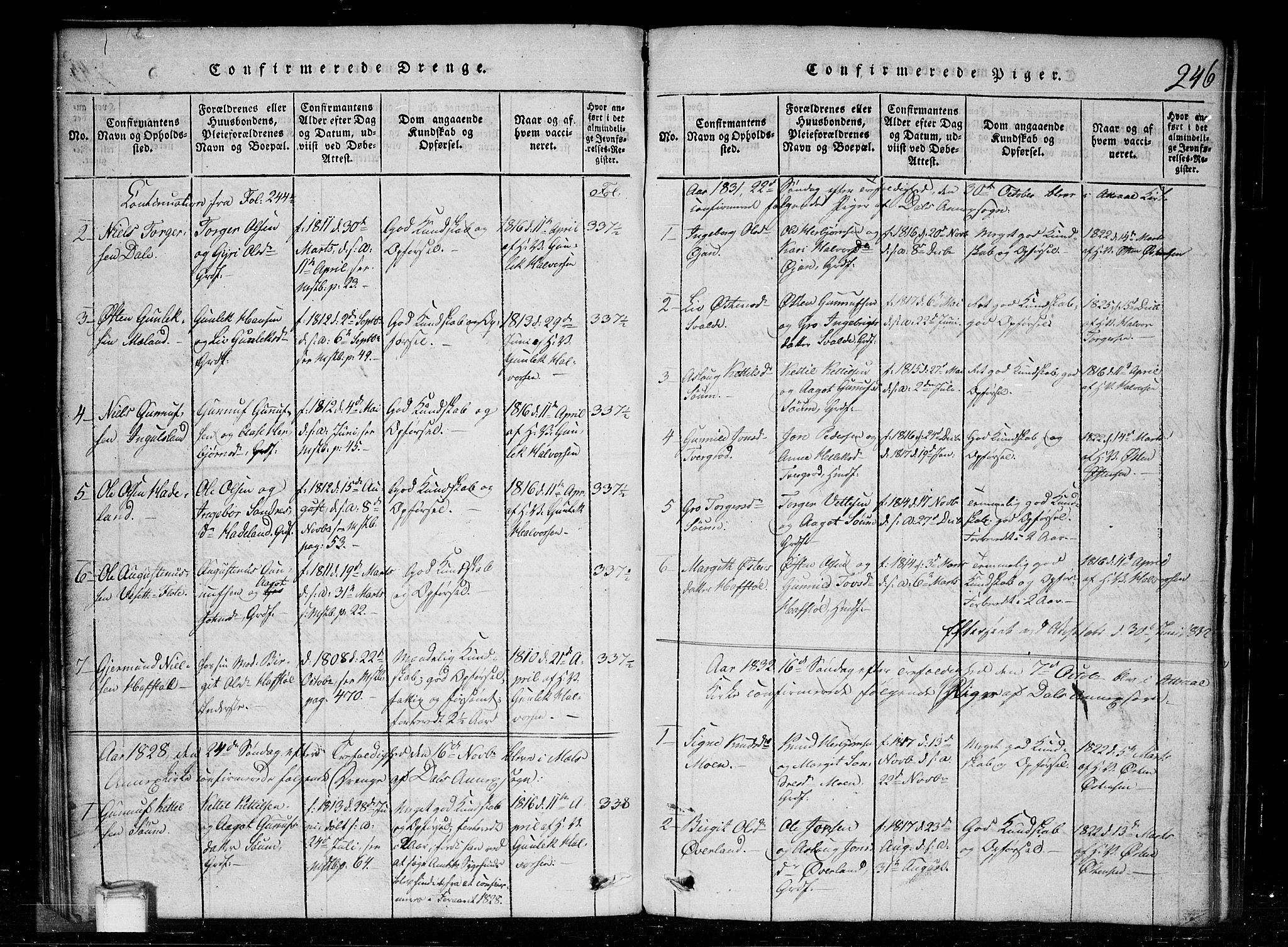Tinn kirkebøker, SAKO/A-308/G/Gc/L0001: Parish register (copy) no. III 1, 1815-1879, p. 246
