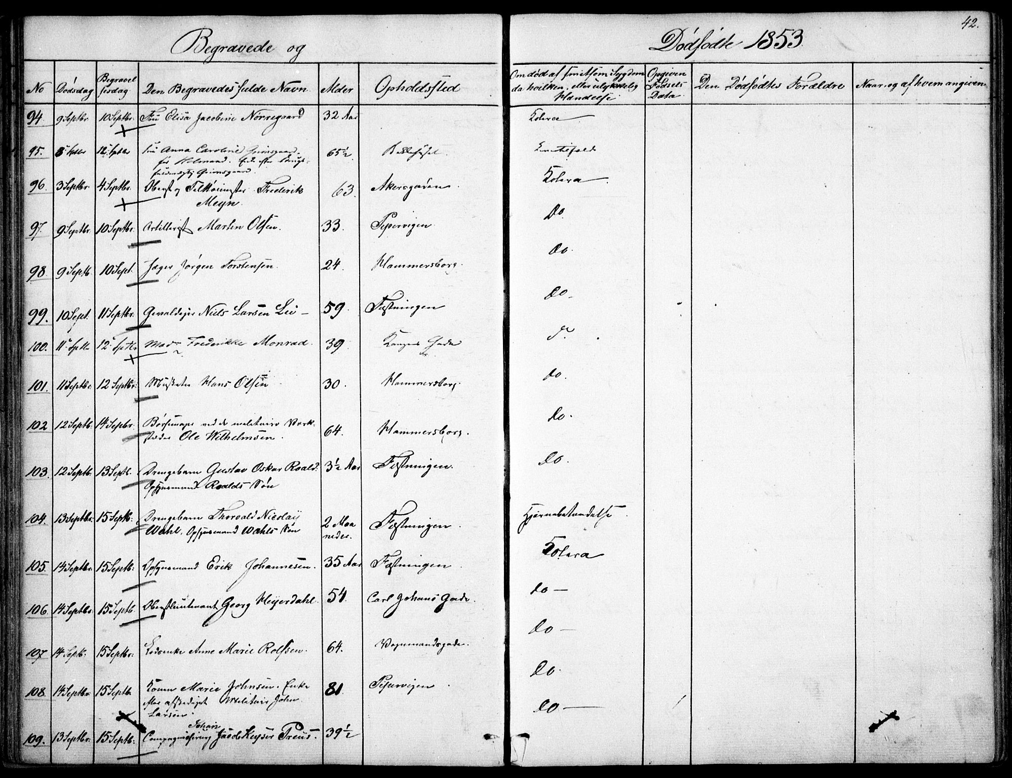 Garnisonsmenigheten Kirkebøker, AV/SAO-A-10846/F/Fa/L0009: Parish register (official) no. 9, 1842-1859, p. 42