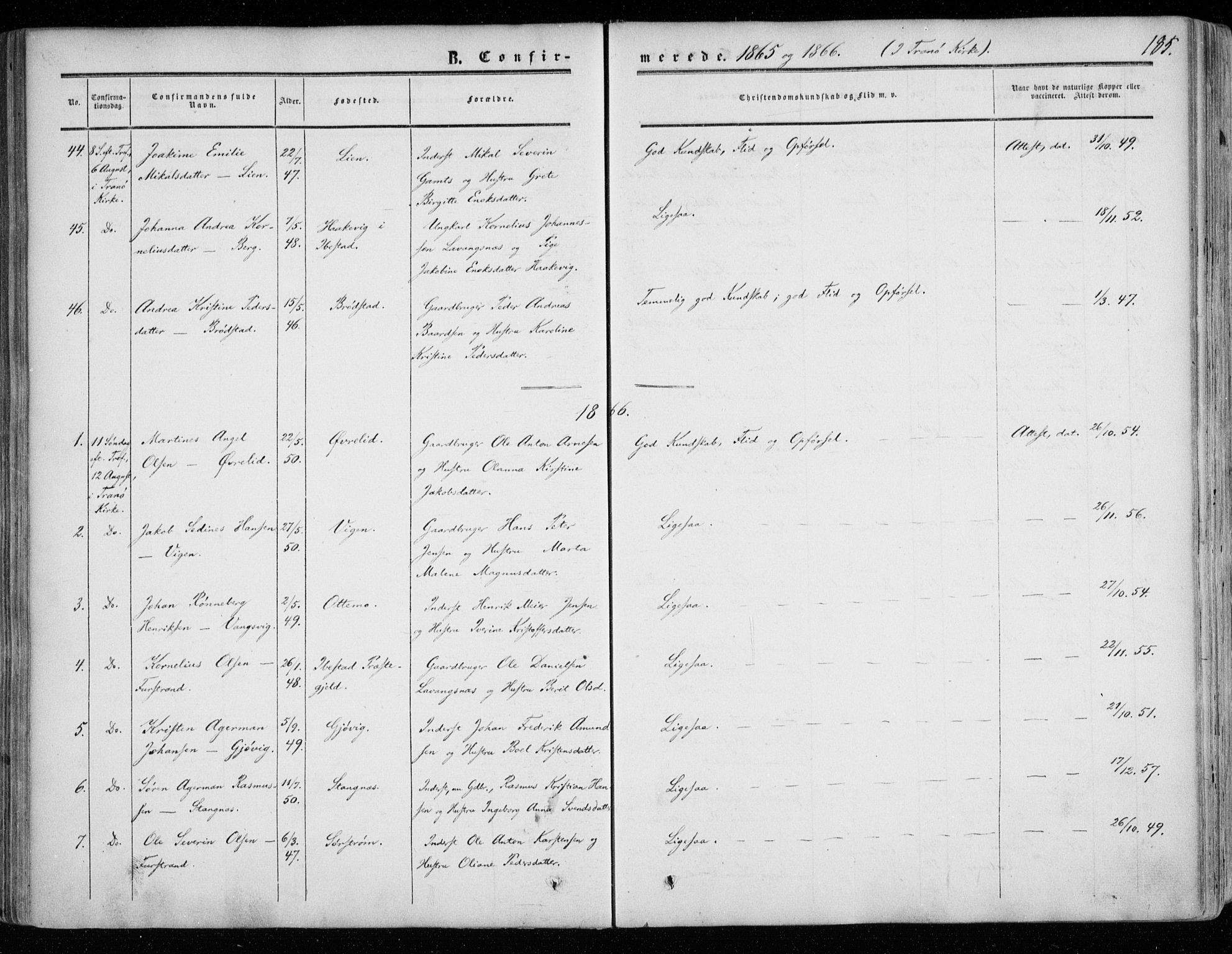 Tranøy sokneprestkontor, SATØ/S-1313/I/Ia/Iaa/L0007kirke: Parish register (official) no. 7, 1856-1866, p. 185