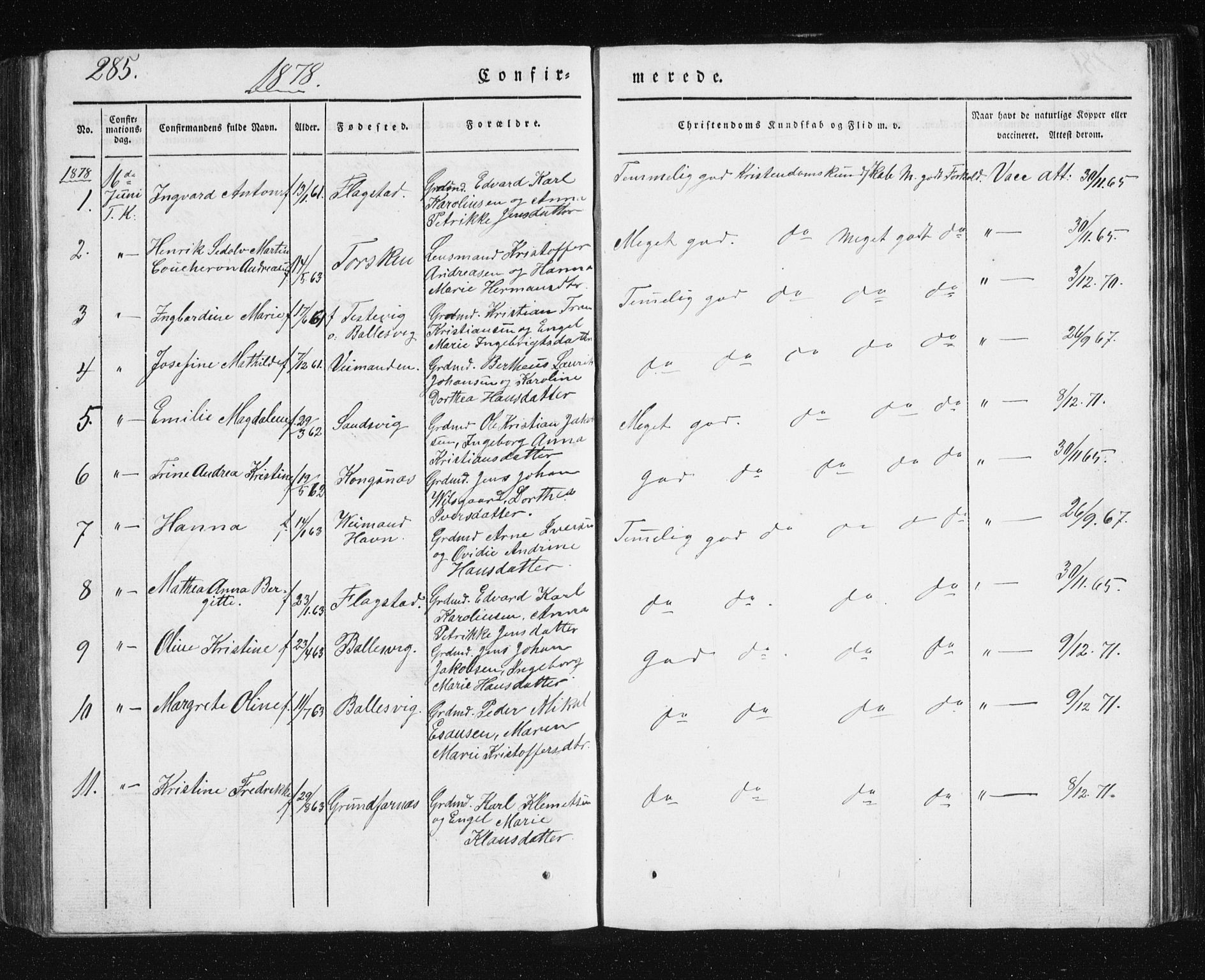 Berg sokneprestkontor, SATØ/S-1318/G/Ga/Gab/L0011klokker: Parish register (copy) no. 11, 1833-1878, p. 285