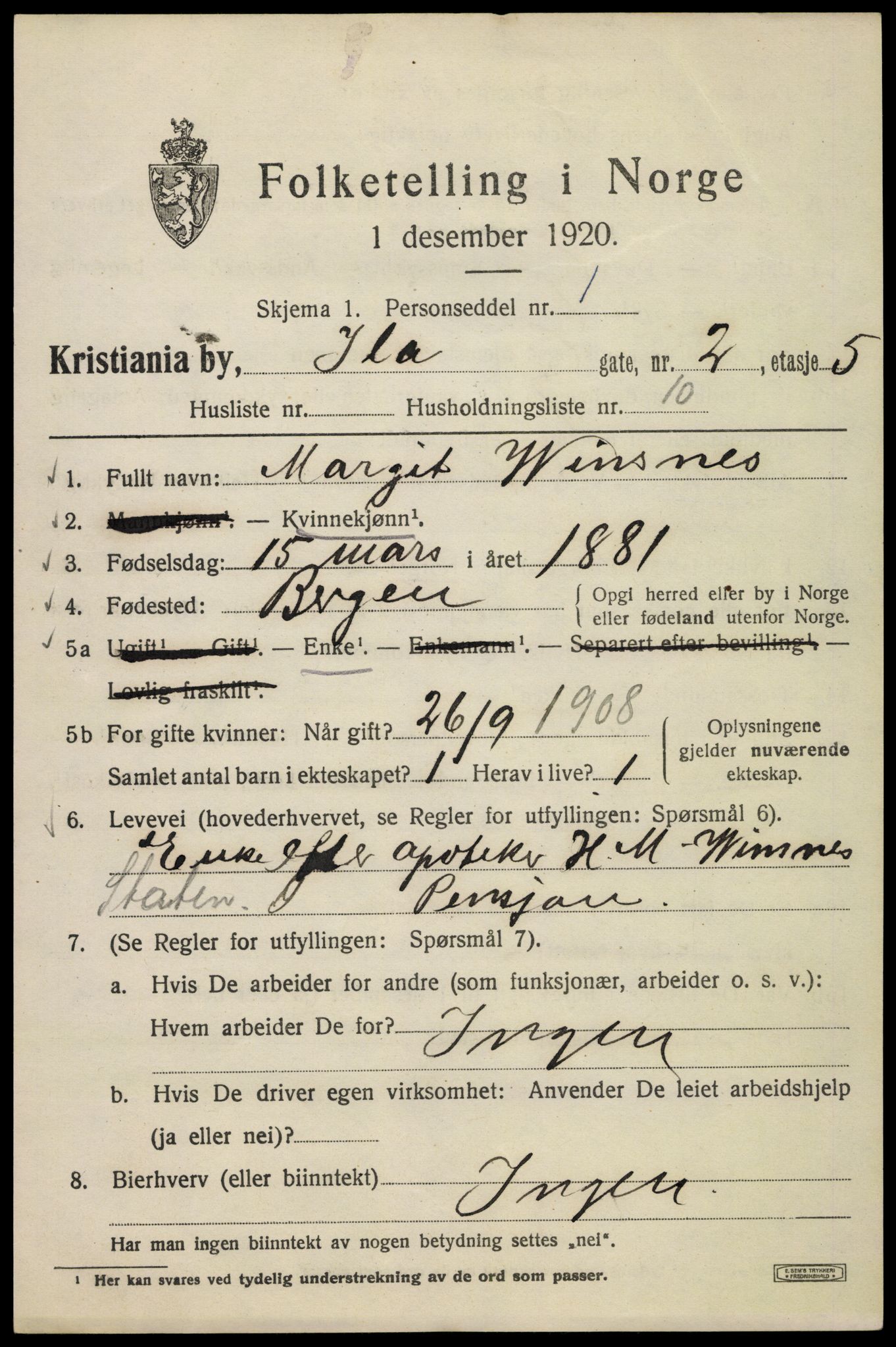 SAO, 1920 census for Kristiania, 1920, p. 307493