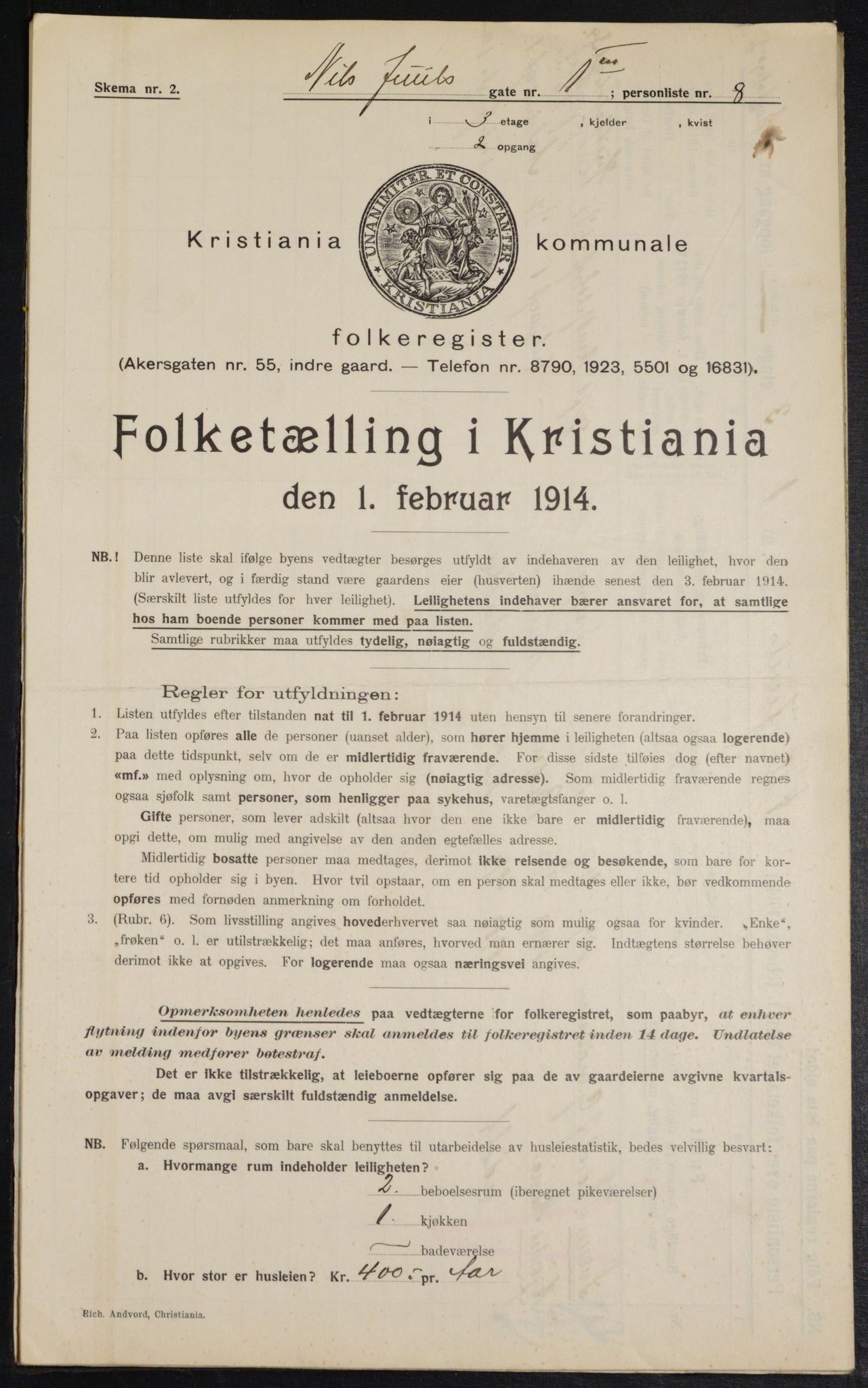 OBA, Municipal Census 1914 for Kristiania, 1914, p. 70125