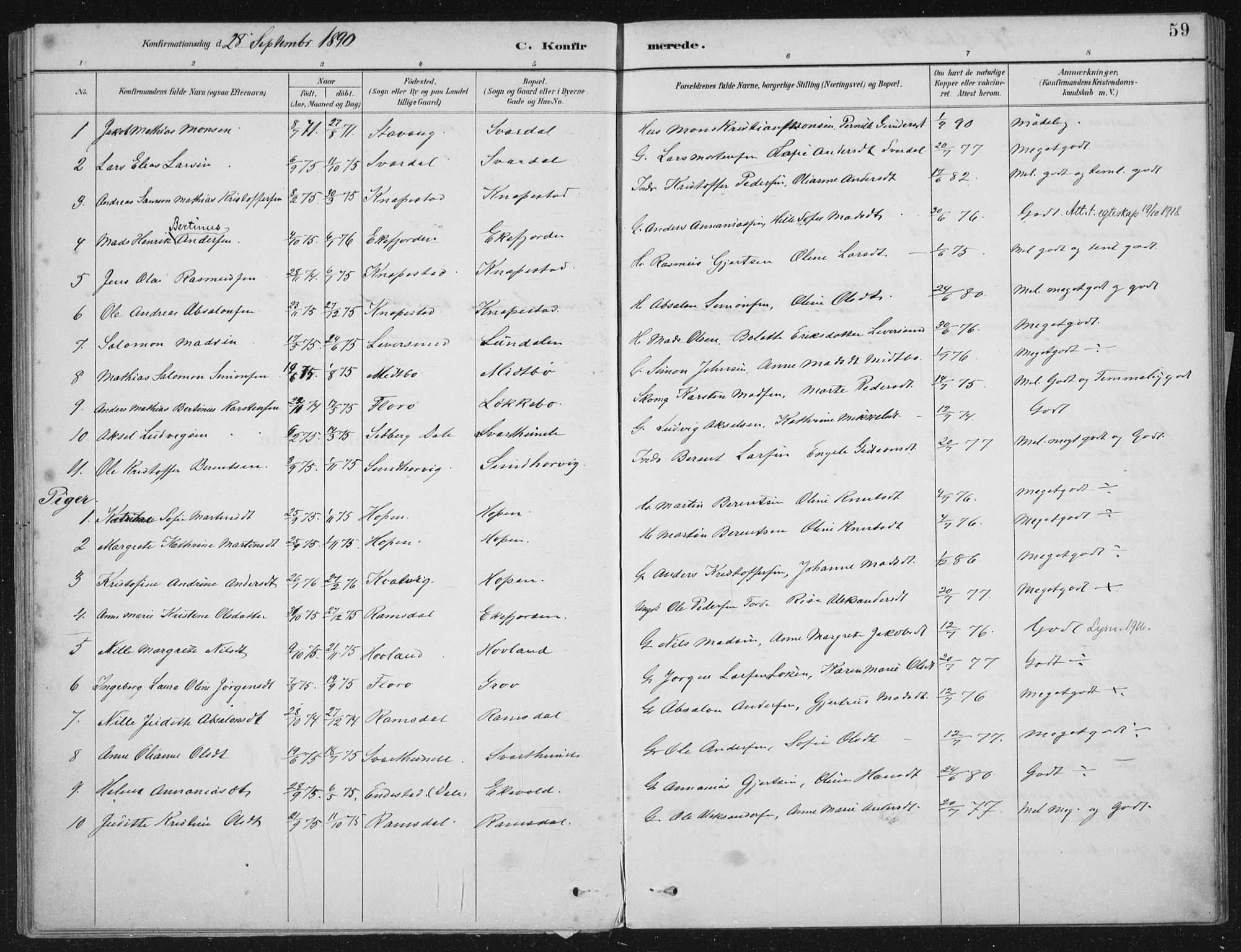 Kinn sokneprestembete, SAB/A-80801/H/Haa/Haae/L0001: Parish register (official) no. E 1, 1890-1916, p. 59