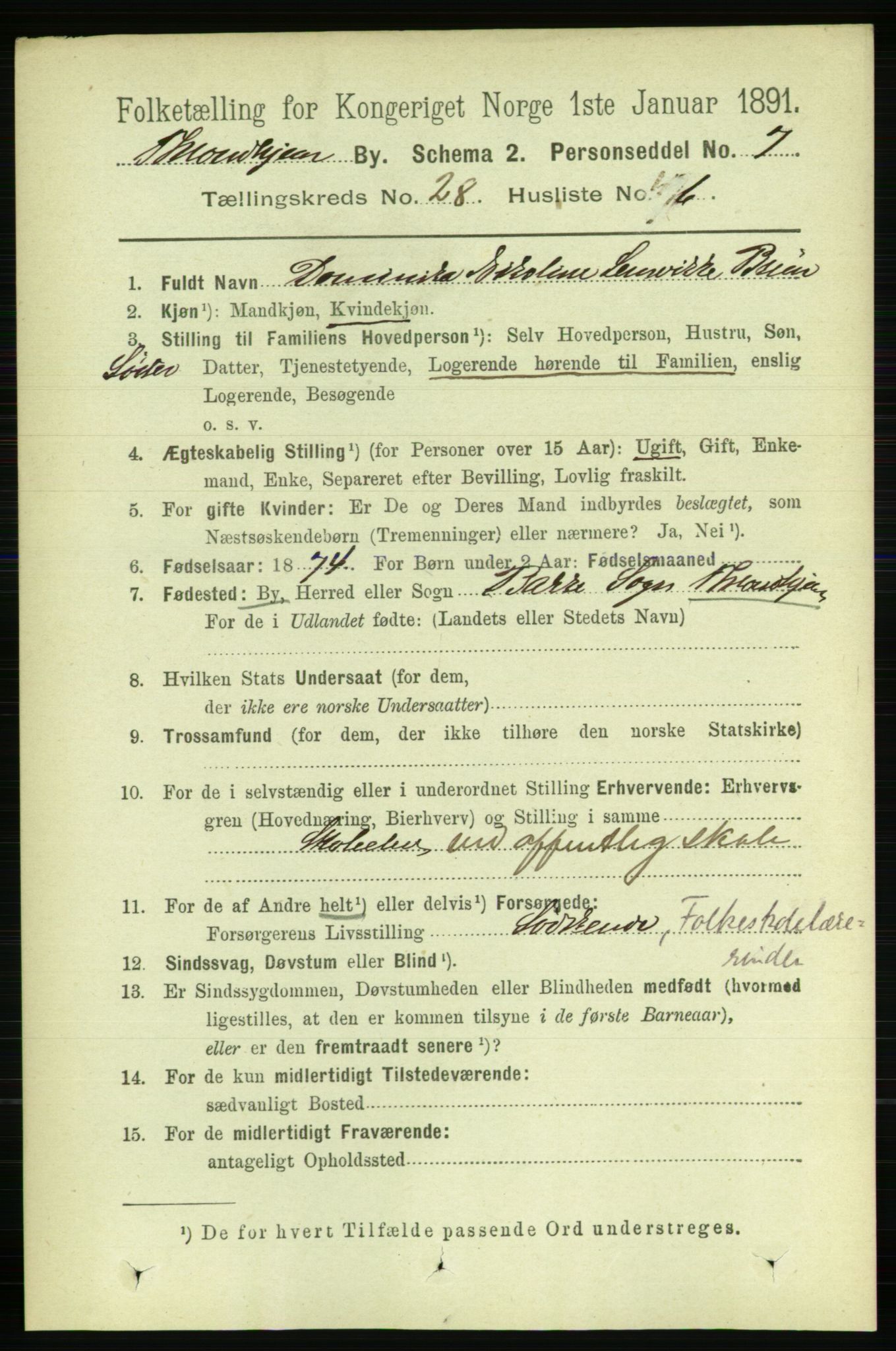 RA, 1891 census for 1601 Trondheim, 1891, p. 21039