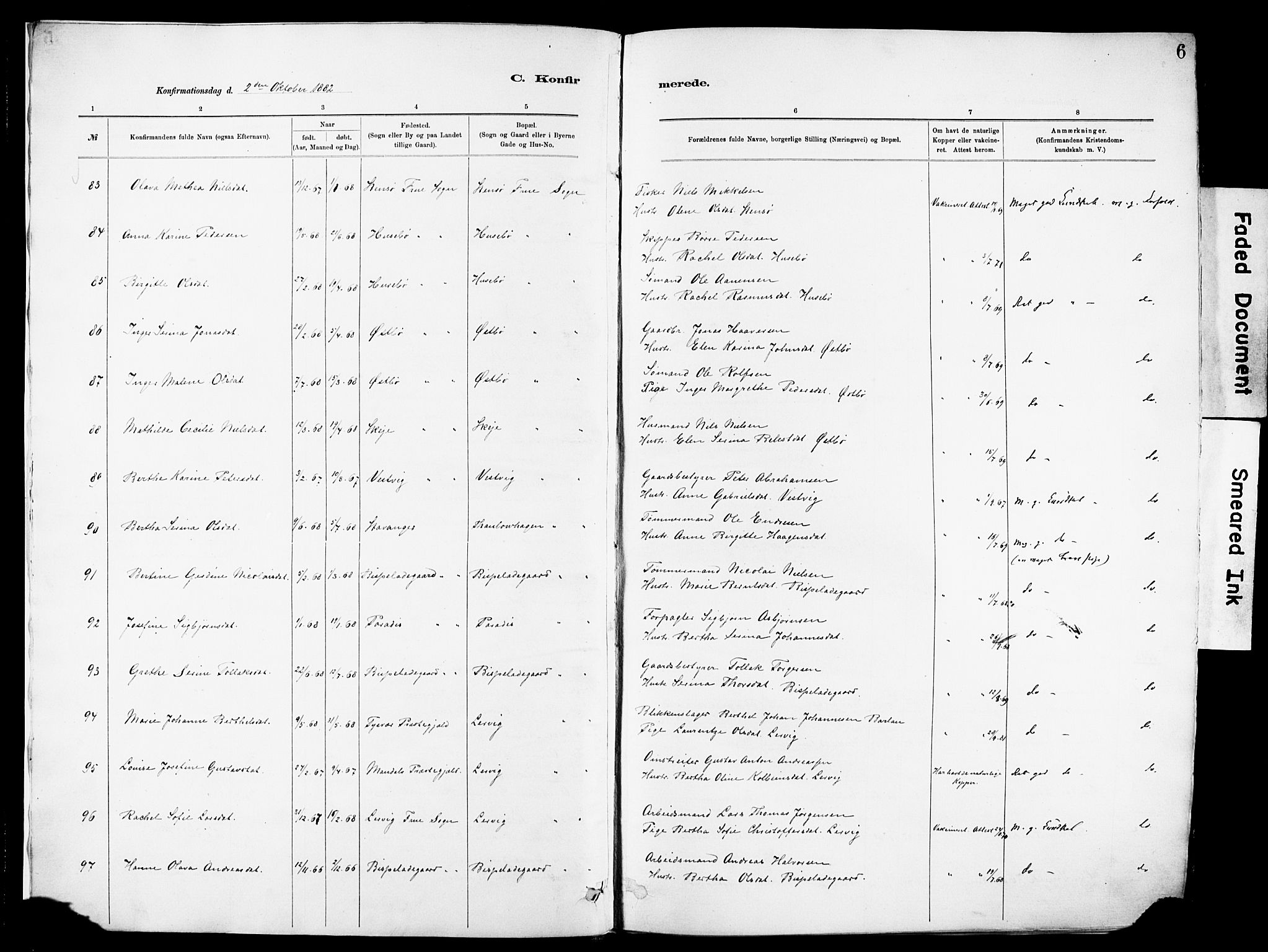Hetland sokneprestkontor, SAST/A-101826/30/30BA/L0012: Parish register (official) no. A 12, 1882-1912, p. 6