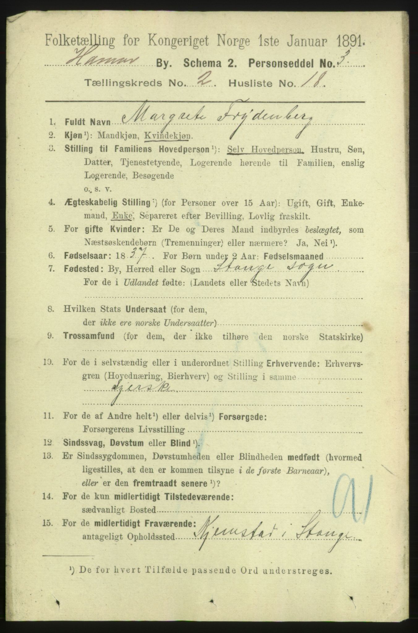 RA, 1891 census for 0401 Hamar, 1891, p. 1231