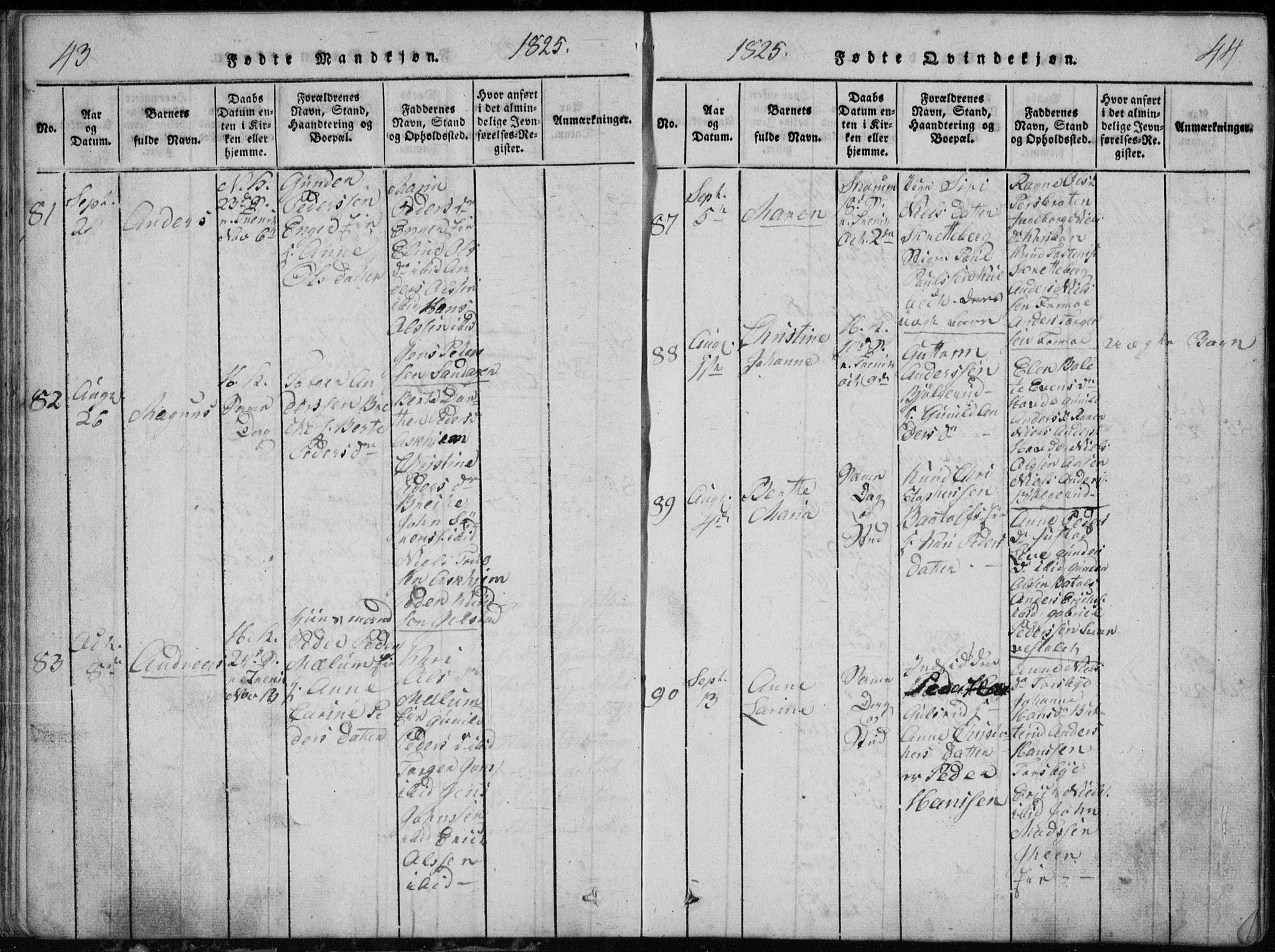 Modum kirkebøker, AV/SAKO-A-234/G/Ga/L0002: Parish register (copy) no. I 2, 1824-1832, p. 43-44