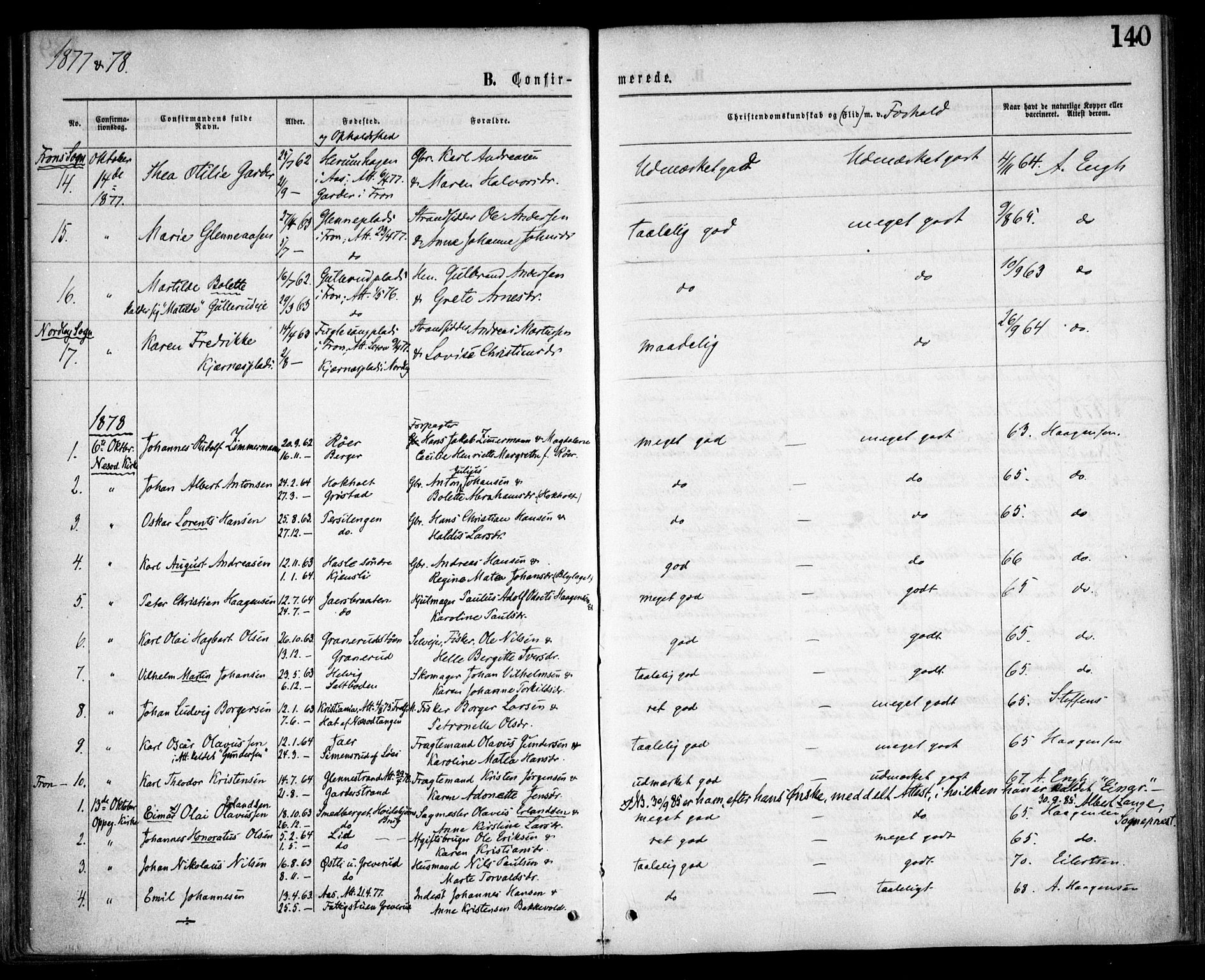 Nesodden prestekontor Kirkebøker, AV/SAO-A-10013/F/Fa/L0008: Parish register (official) no. I 8, 1869-1879, p. 140