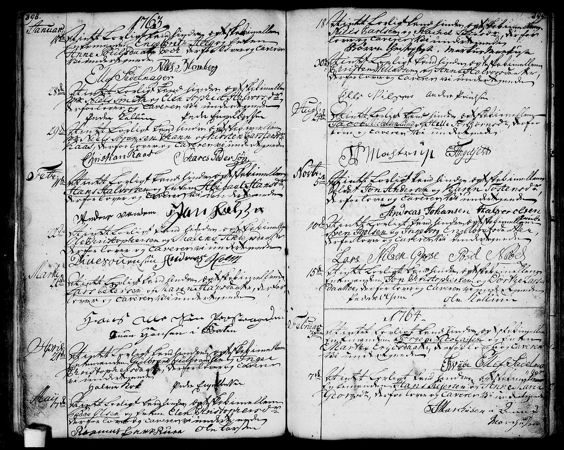 Moss prestekontor Kirkebøker, SAO/A-2003/F/Fa/L0002: Parish register (official) no. I 2, 1753-1779, p. 398-399