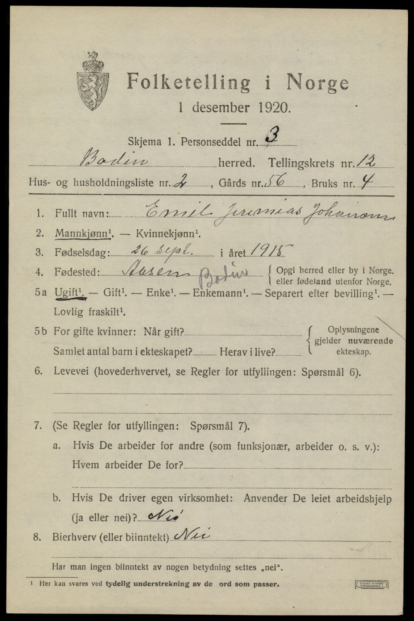 SAT, 1920 census for Bodin, 1920, p. 8440