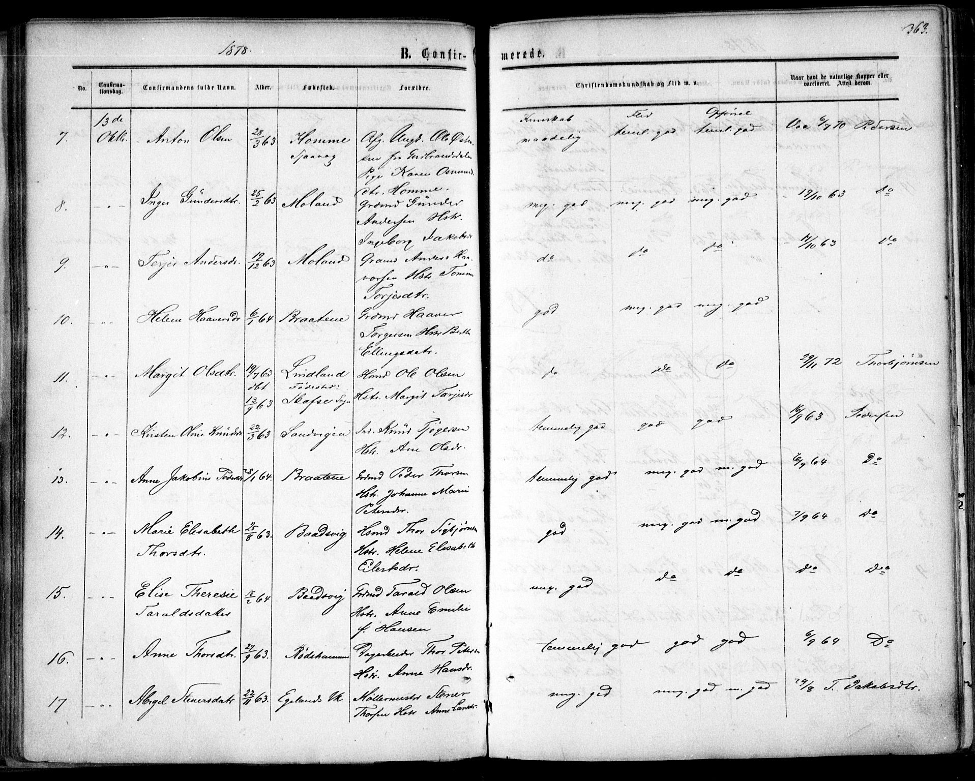 Søndeled sokneprestkontor, AV/SAK-1111-0038/F/Fa/L0003: Parish register (official) no. A 3, 1861-1879, p. 363