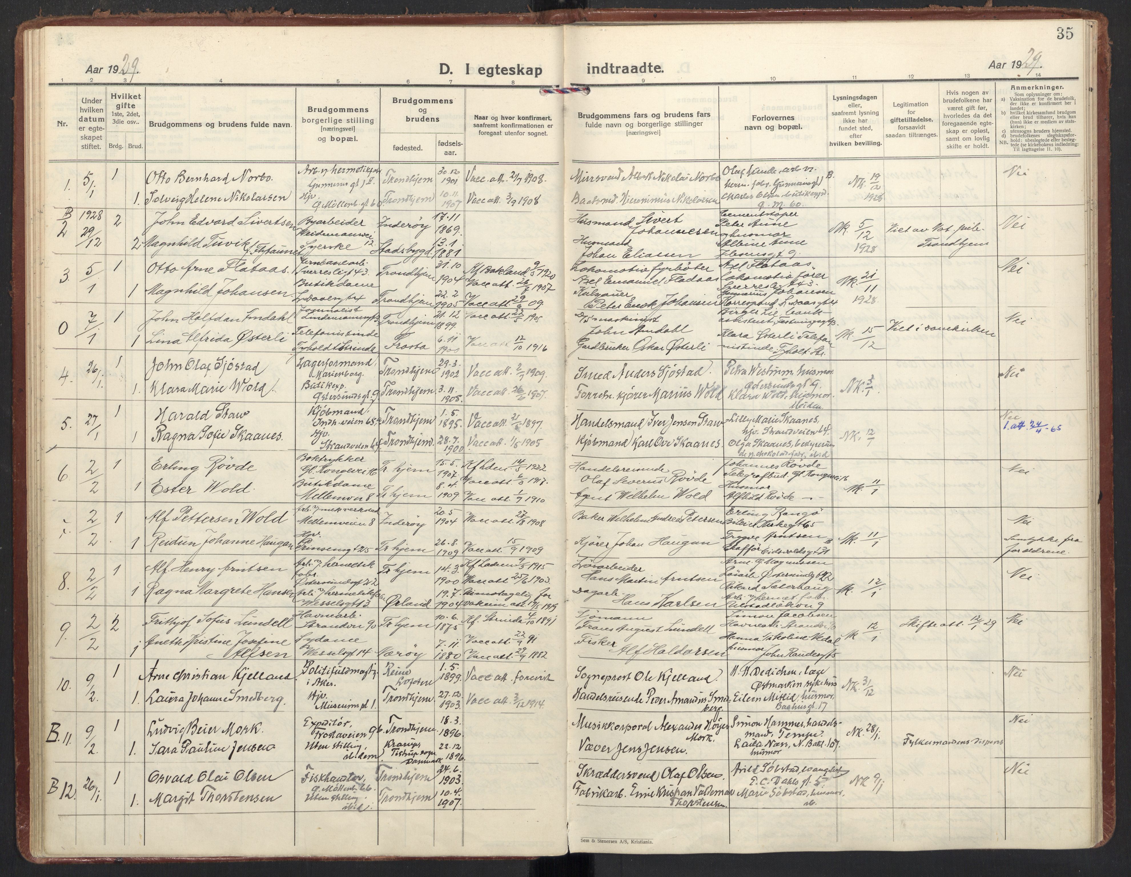Ministerialprotokoller, klokkerbøker og fødselsregistre - Sør-Trøndelag, SAT/A-1456/605/L0249: Parish register (official) no. 605A11, 1925-1936, p. 35