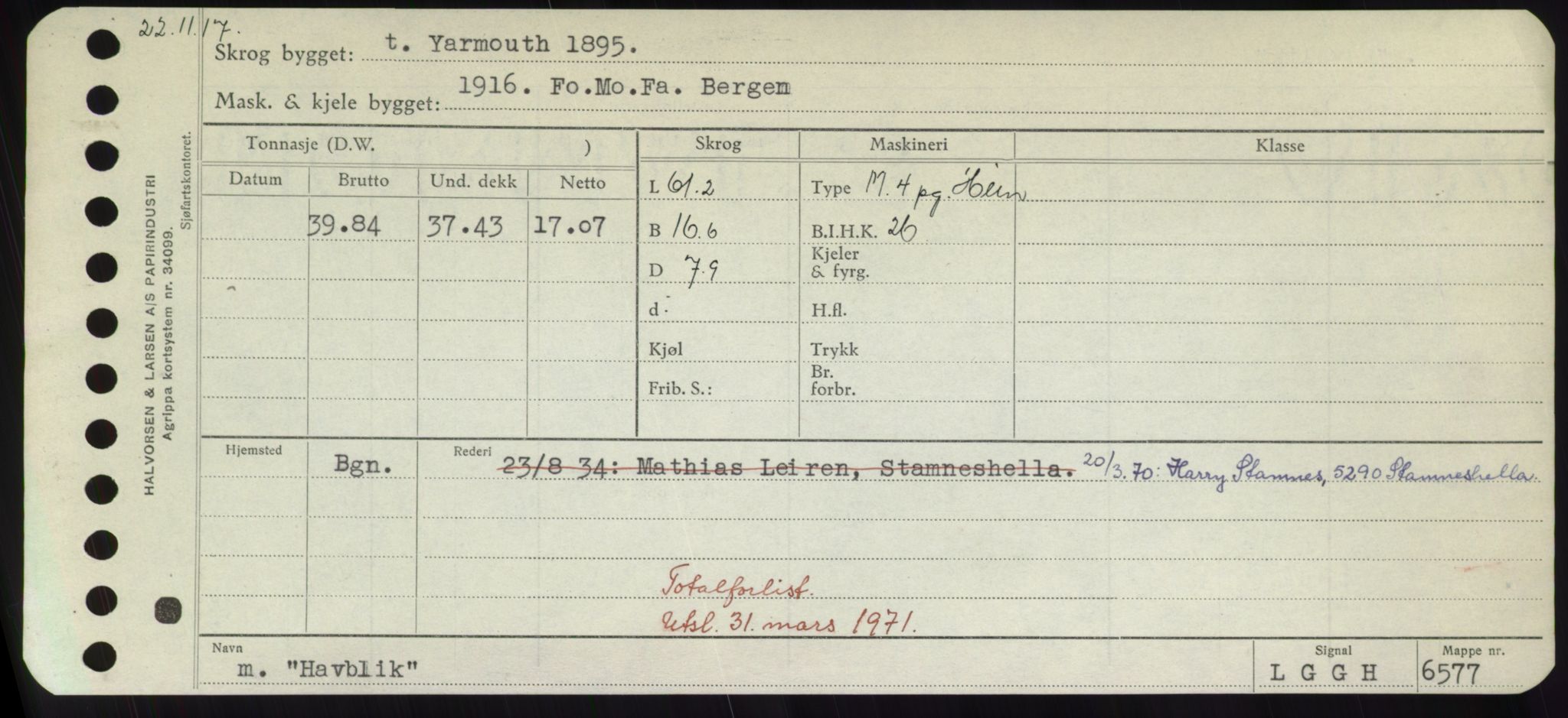 Sjøfartsdirektoratet med forløpere, Skipsmålingen, AV/RA-S-1627/H/Hd/L0014: Fartøy, H-Havl, p. 463